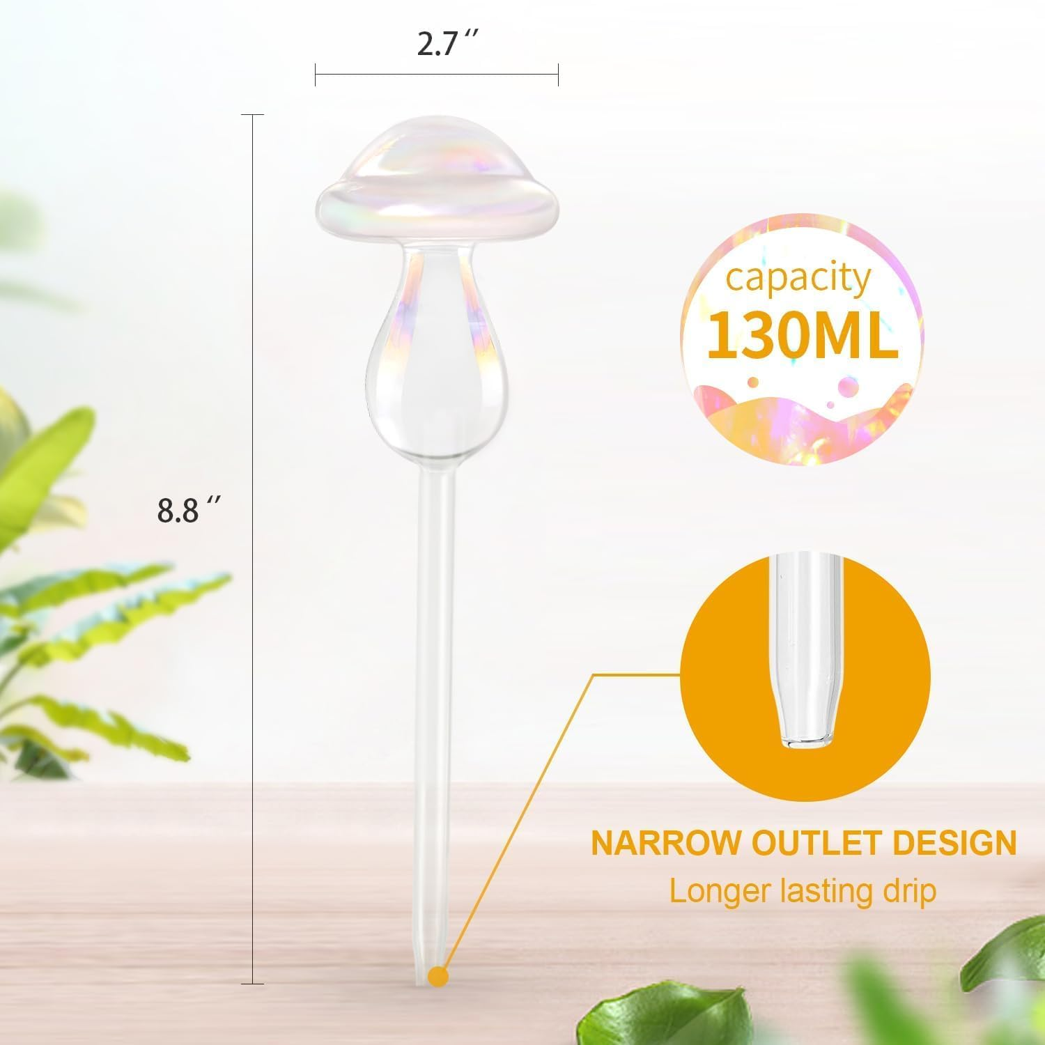 E-Feilai Hight-Class Texture Mushroom Plant Waterer for Gift, Automatic Irrigation Device for Vacations,Glass Watering Globe,Plant Self-Watering Spikes Stakes for Indoor Outdoor Plants (2, Colorful)