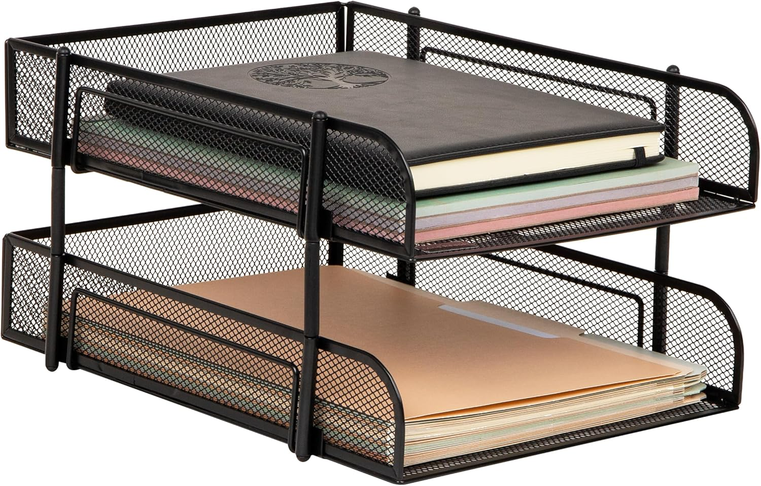 Mind Reader Stackable Paper Tray, Desktop Organizer, File Storage, Office, Metal Mesh, 10.5" L X 13.25" W X 7.5" H, 2 Pcs, Black image number 7