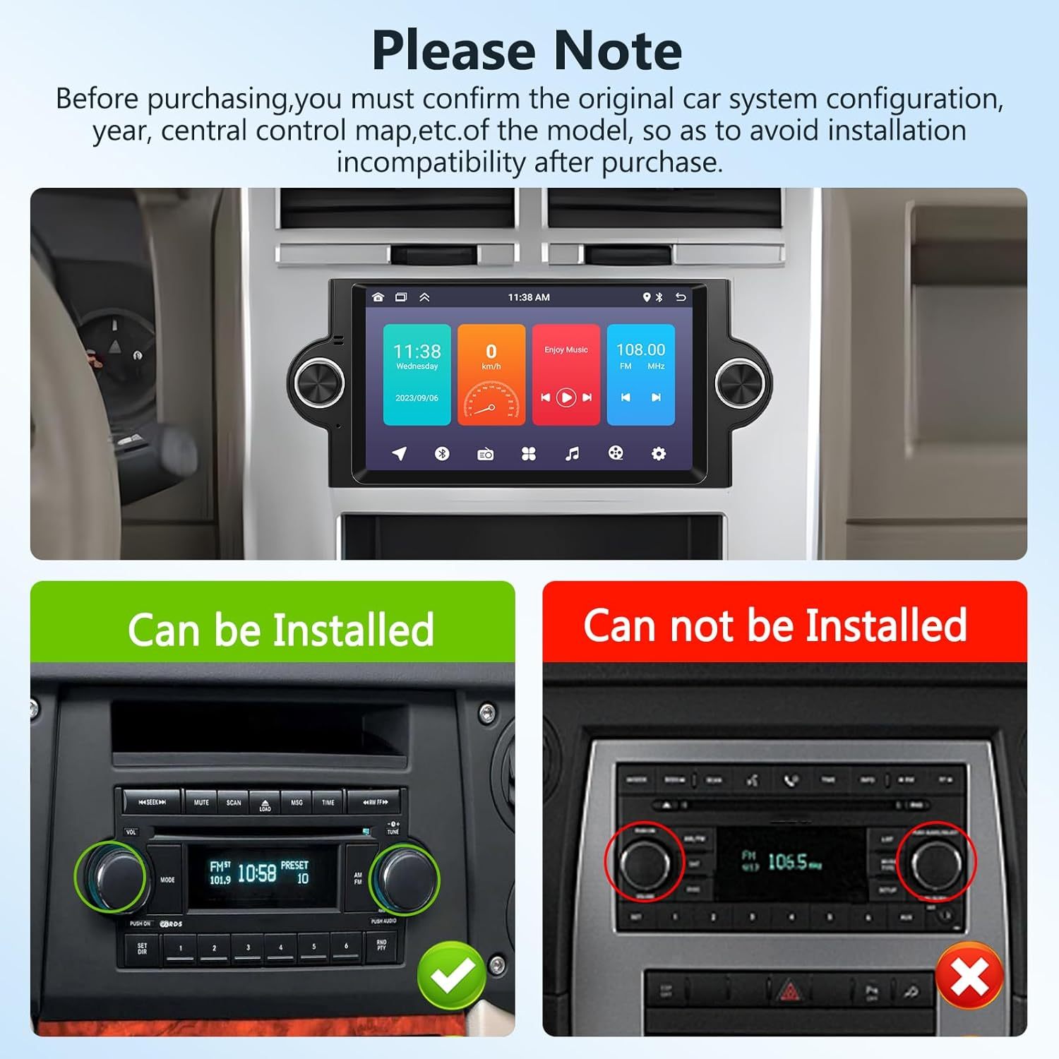 Motorsi 6.2" Car Stereo Radio for Dodge RAM 1500 Jeep Commander Patriot Compass 300C Jeep Grand Cherokee Chrysler 300 Touch Screen Audio with Carplay Android Auto BT RDS/FM Radio Wifi GPS Navigation image number 3