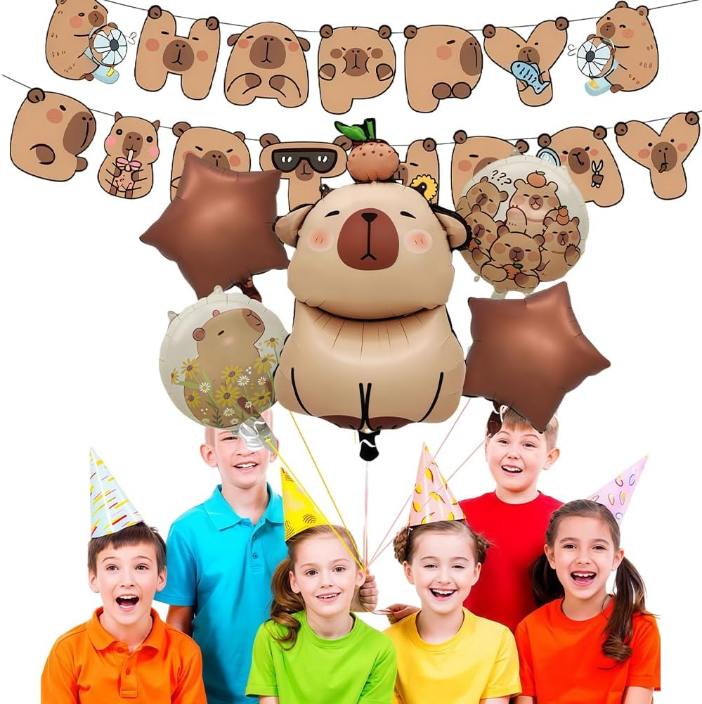 5-Piece Brown Aluminium Foil Capybara Anime Theme Kids Balloons for Birthday, Baby Shower Parties image number 1