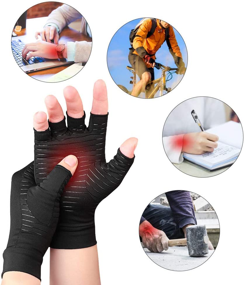 Compression Arthritis Gloves, Copper Fiber Relief Hand Arthritis Joint Pain Half&Full Finger Anti-Slip Sports Gloves for Men Women image number 3