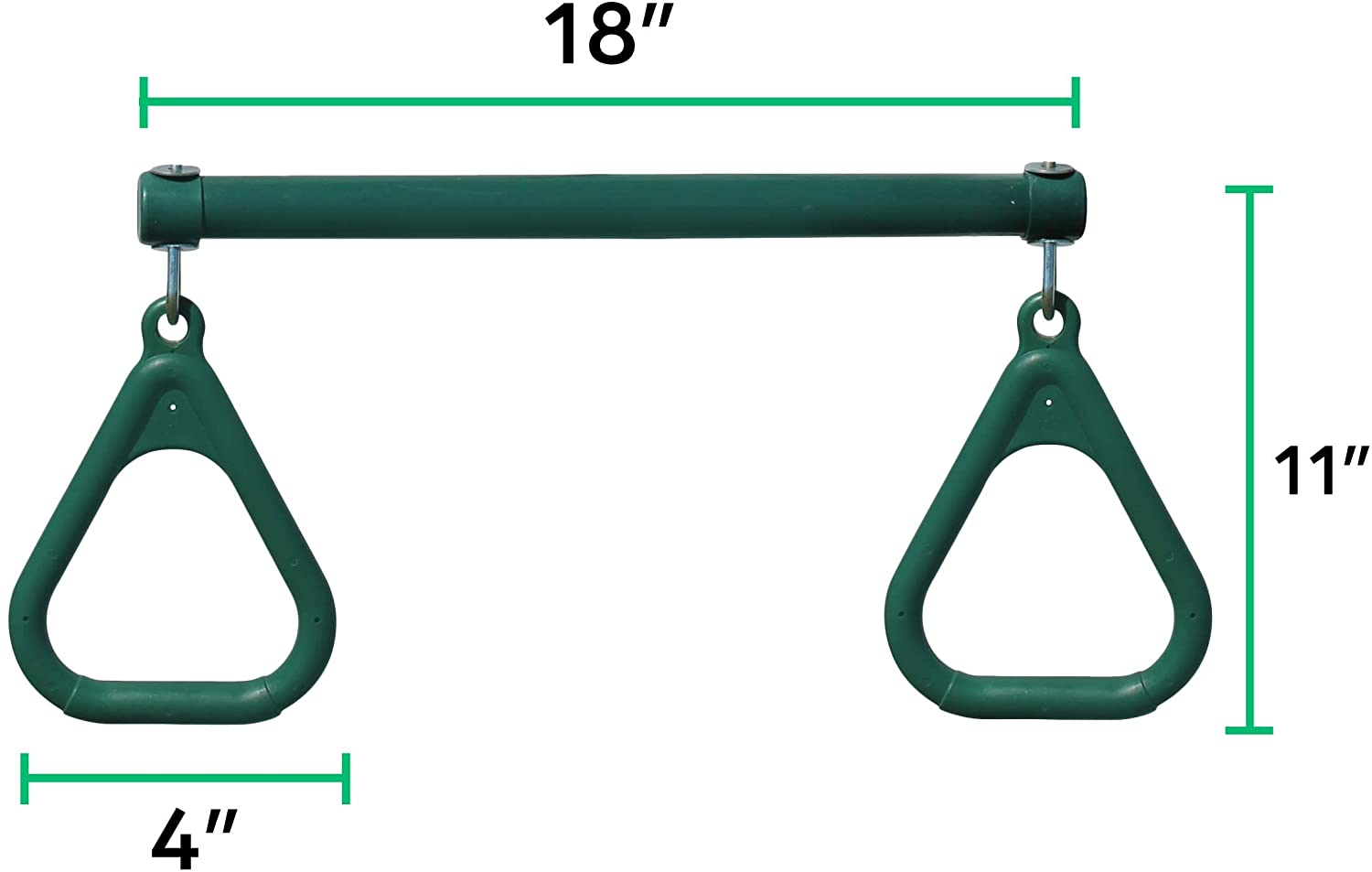 Jungle Gym Kingdom 18" Trapeze Swing Bar Rings 48" Heavy Duty Chain Swing Set Accessories & Locking Carabiners (Green)