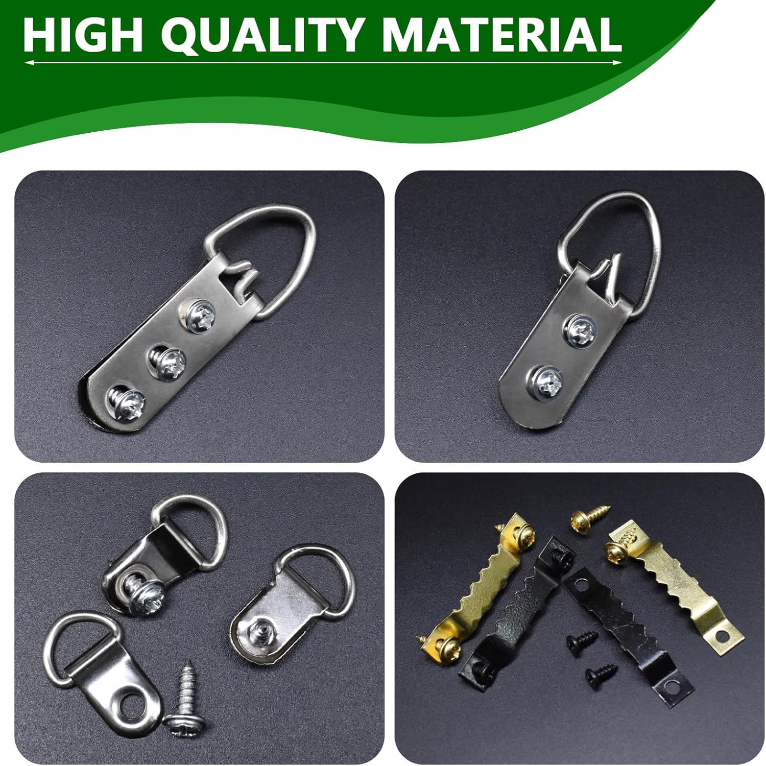 SHRJ 415Pcs Picture Hangers Kit, 7 Sizes D Ring Hangers Sawtooth Hangers Assorted Kit with Screws Boxed Metal Accessories for Wall Mounting Heavy Picture Canvas Paintings Photos Frame Board Clock image number 5