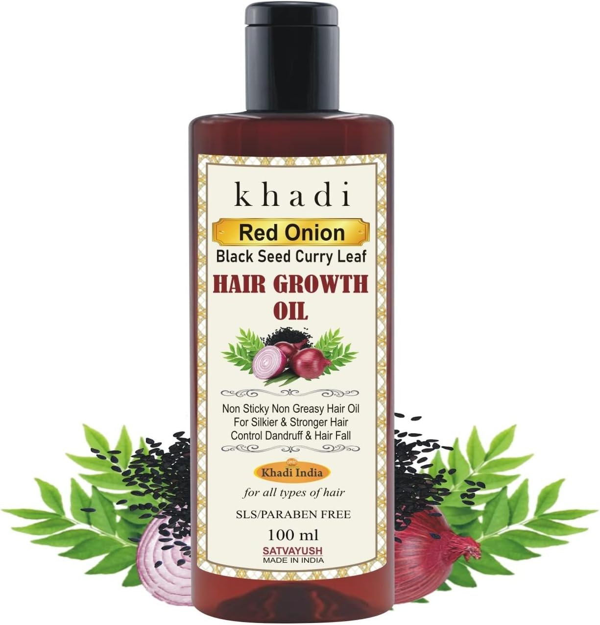 Satvayush Khadi Onion Black Seed & Curry Leaf Hair Oil 100 Ml
