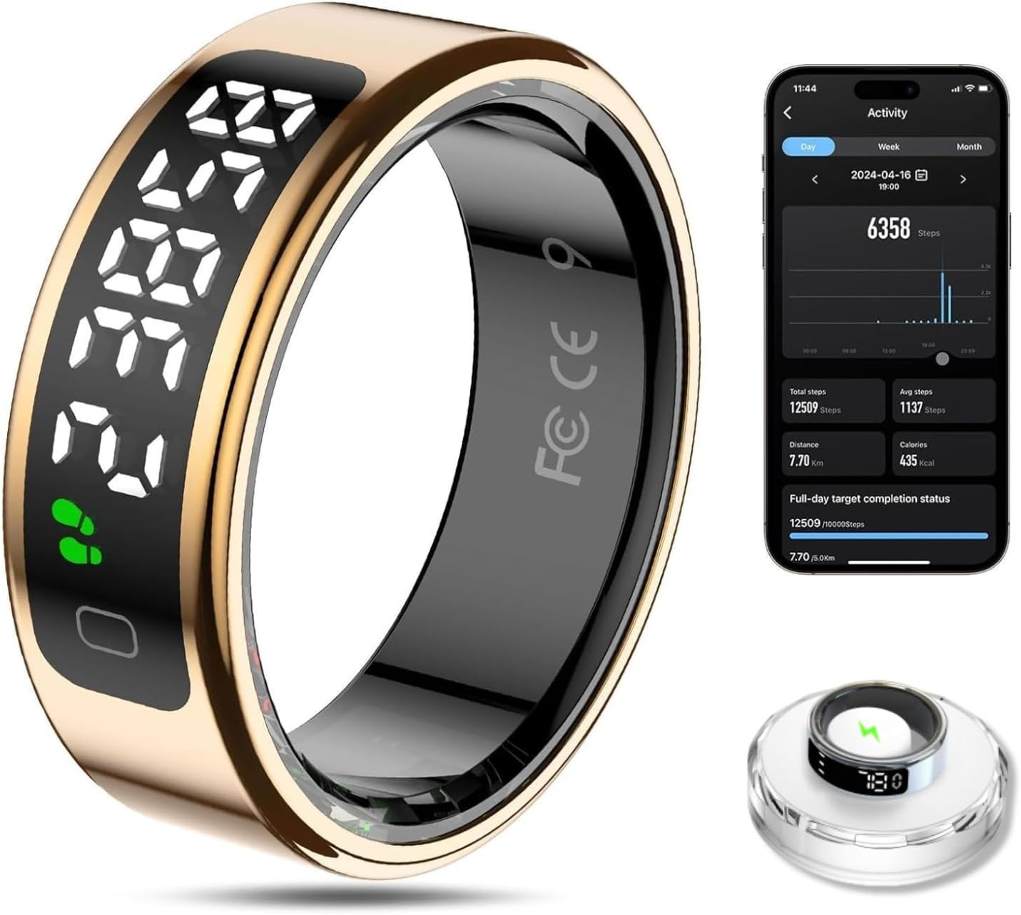 Smart Health Ring for Women Men Fitness Tracker with Step Counting, IP78 Waterproof for Iphone and Android