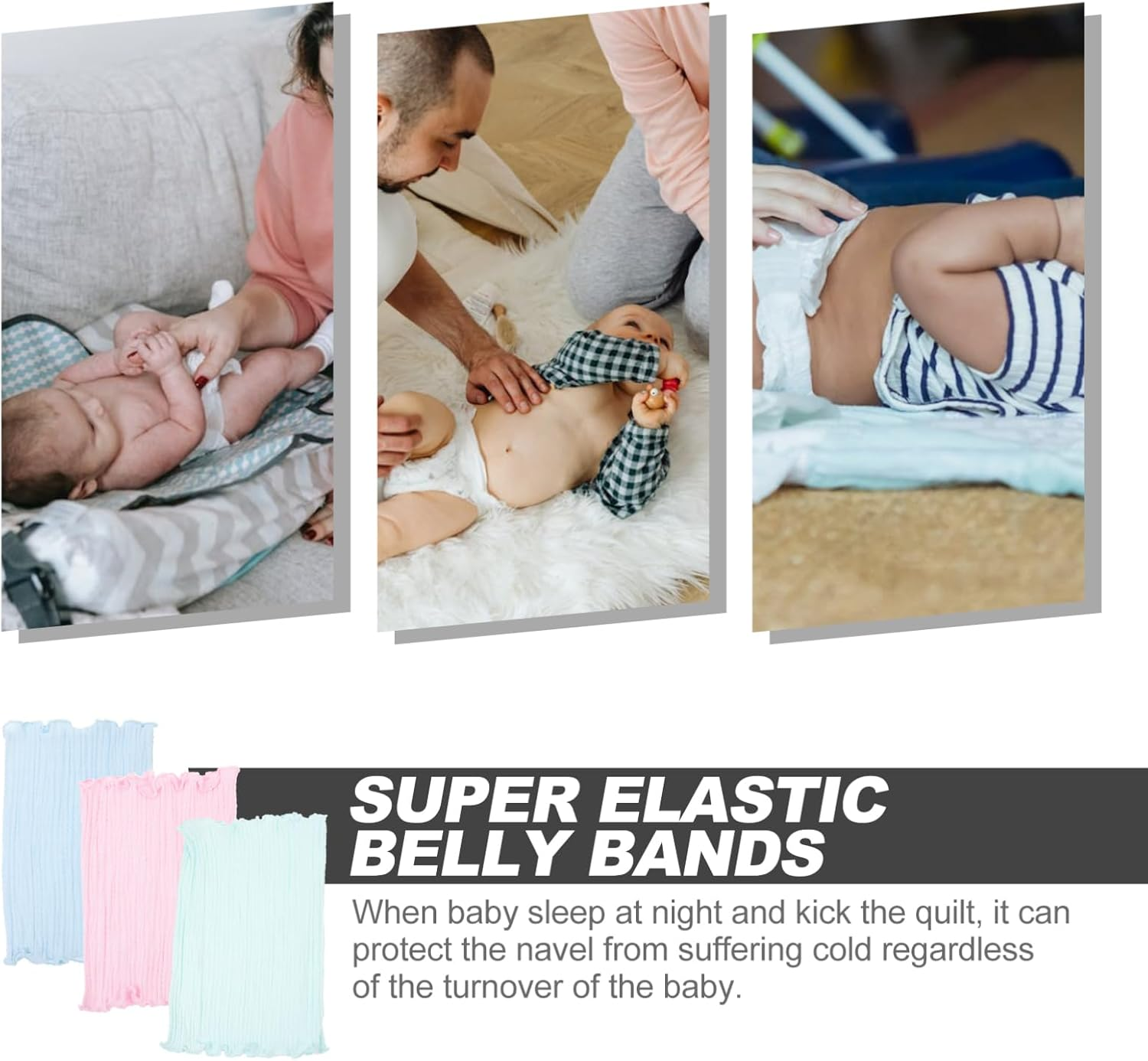 ERINGOGO 3Pcs Toddler and Infant Bellyband Protective Bands Breathable Elastic Warm Navel Belts for Newborns Multi-Color Baby Abdominal Wraps image number 3