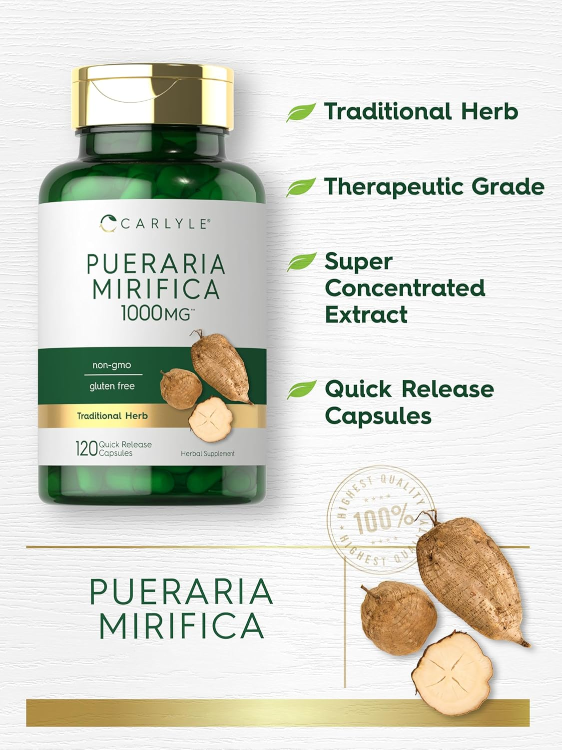 Pueraria Mirifica Capsules | 1000Mg | 120 Capsules | Non-Gmo & Gluten Free | by Carlyle image number 4