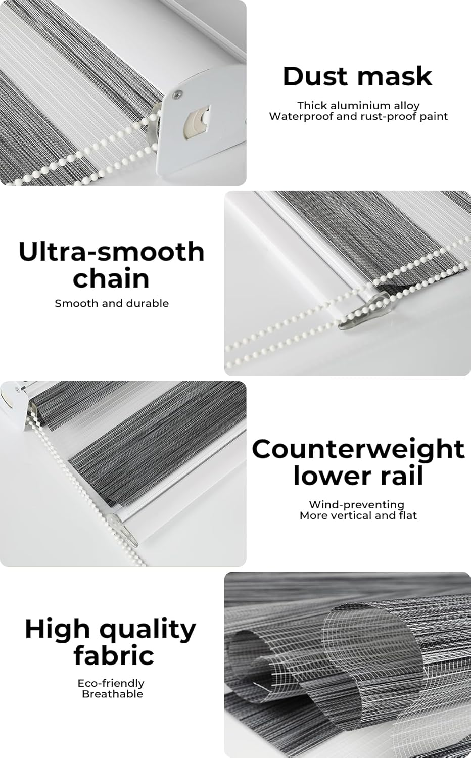 Marlow Blockout Zebra Roller Blind Curtains Double Window Sunshade Sunscreen Commercial Home Office Bedroom UV Protection (Grey-60Cmx210Cm)