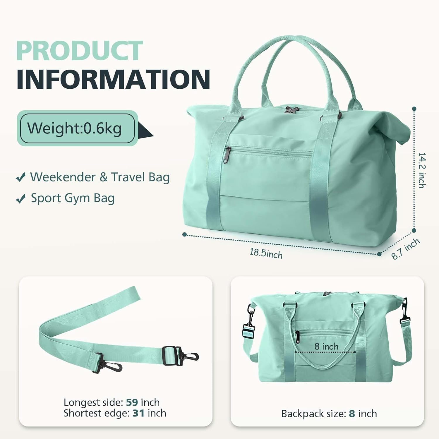 Travel Duffle Bag, Waterproof Weekender Bag Carry on Tote Bags for Women, Duffel Bag Sport Gym Bag for Men, Hospital Bag for Labor and Delivery, Overnight Bag Luggage Bag with Trolley Sleeve, 04 Cyan - 05 Shadow Violet image number 2
