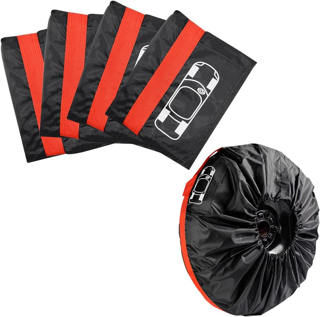 JNNJ 4 Pieces Cover Tyre Storage Bag, Car Replacement Tyre Covers, Wheel Tyre Cover, Waterproof Dustproof Car Wheel Protection, Cars Universal Replacement Tyre Protector Accessories (Red)