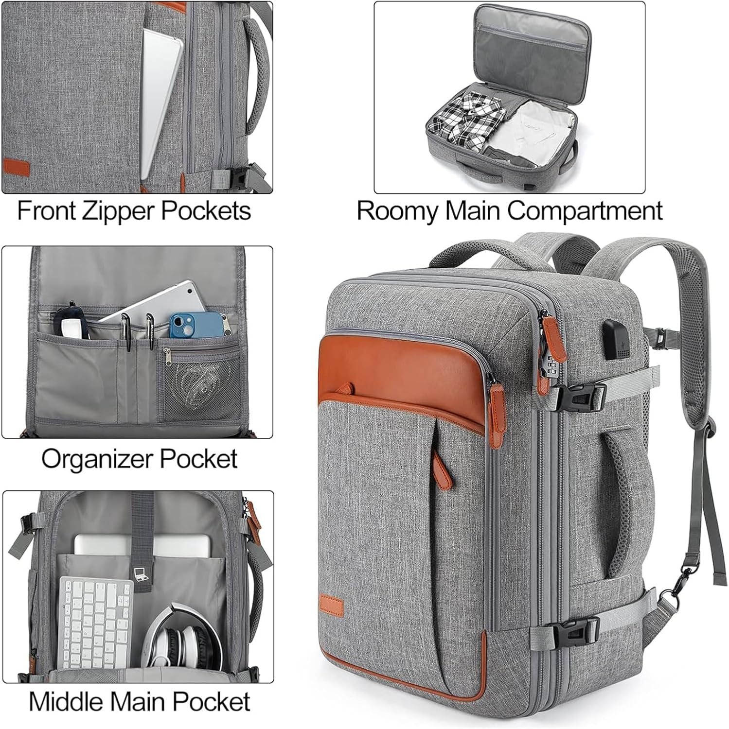 Travel Backpack, Travel Laptop Backpack for Men Women,Airplane Approved Travel Backpack Suitcase with Usb Charging Port,Expandable Large Suitcase Backpacks with 4 Packing Cubes,Carry on Backpack image number 2