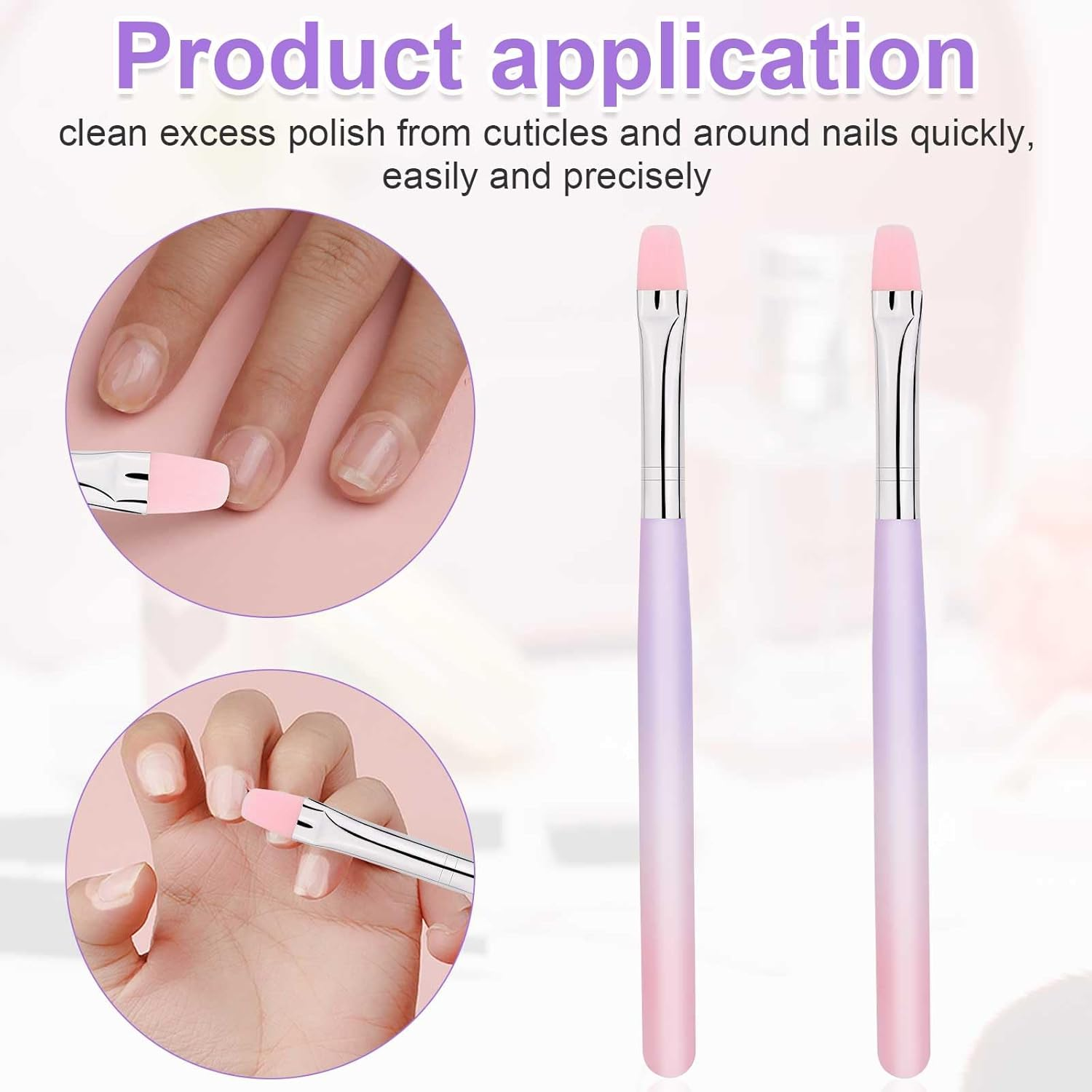 2Pcs Nail Clean up Brushes, round & Flat Head Pen Painting Tools for Nail Design & Polish Mistake Cleaning image number 5