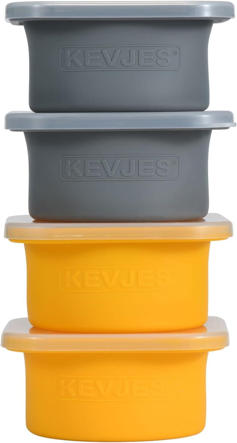 KEVJES Stackable Silicone Artisan Pizza Dough Proofing Containers with Lids Pizza Making Accessories (1 Yellow+1 Green+1Blue+1 Gray+1 Space Gray)