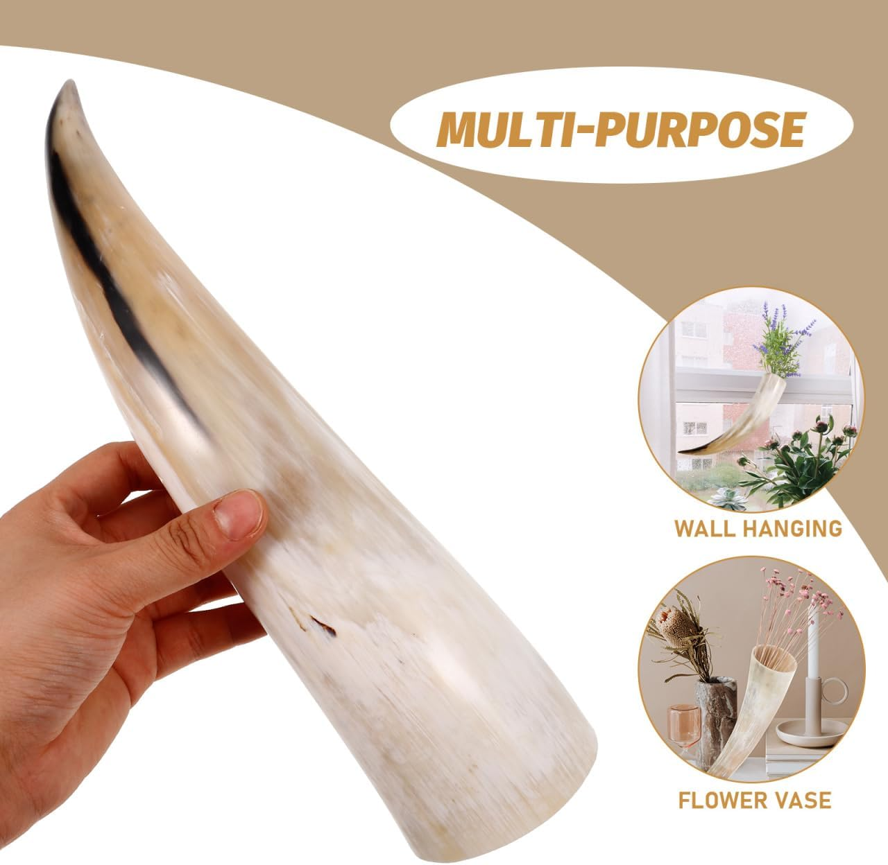 Luxshiny Cow Horns Wall Decor Vintage Ox Horn Vase Vintage Decorative Vase Style Ornament for Home Decor Craft, 30 X 7 X 5.5Cm image number 4