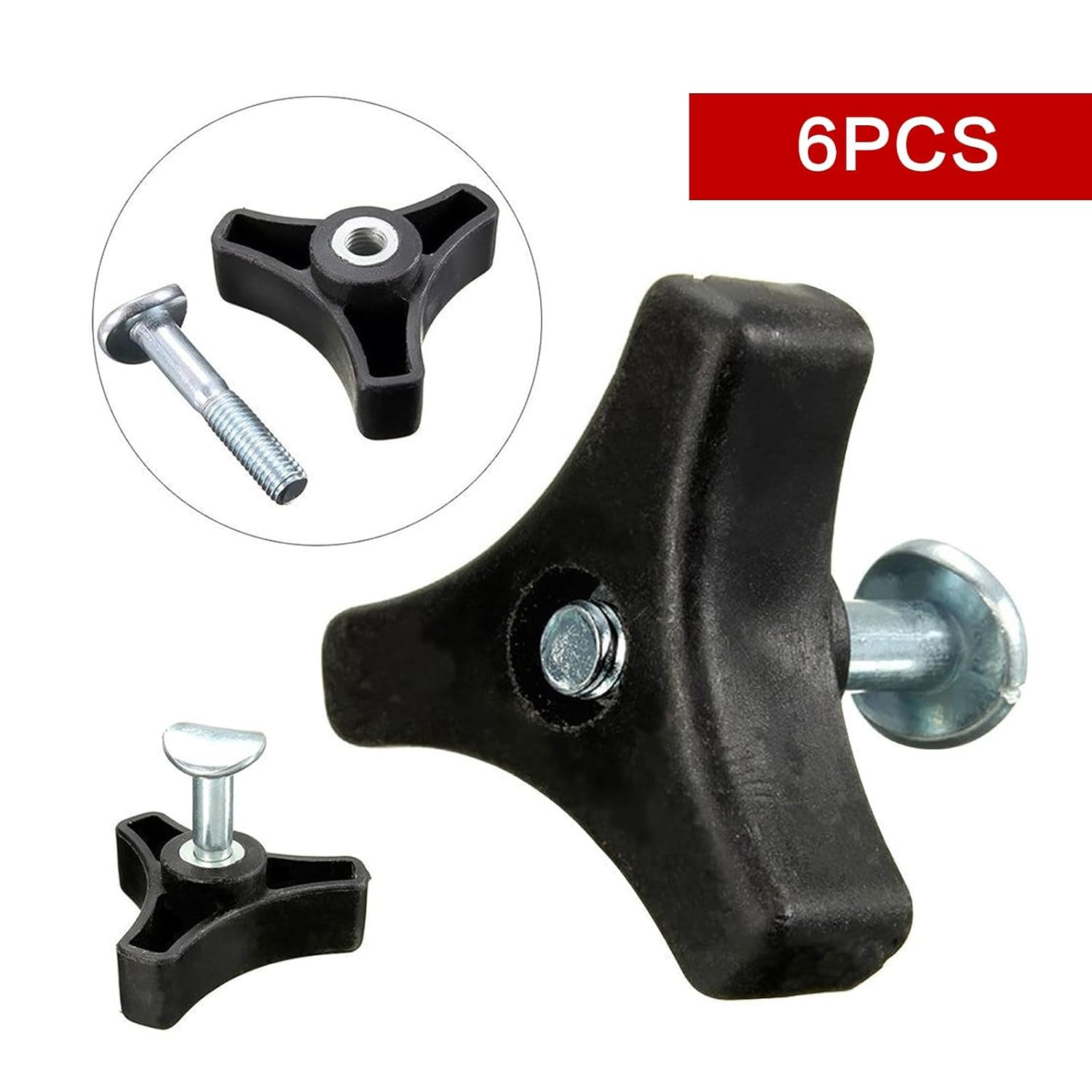 6 Sets Lawn Mower Handle Bolts and Knobs, Triangular Handle Fastening Screw Set Replacement for Honda and Most Other Lawn Mower Machines, Black image number 6