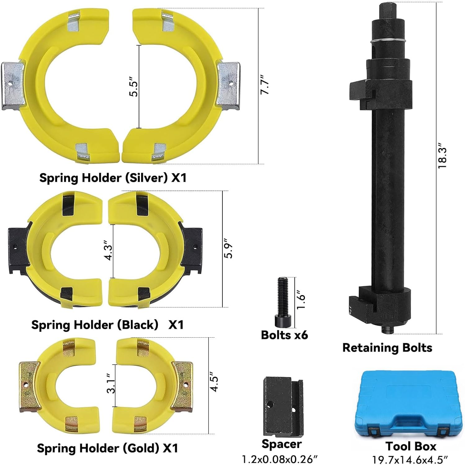 Macpherson Strut Spring Compressor Set Strut Spring Compressor Kit, 3 Adjustable Yokes for 80-115Mm, 110-150Mm, 140-195Mm, Shock Absorber Coil Removal Tool with Protective Sleeve and Carrying Case