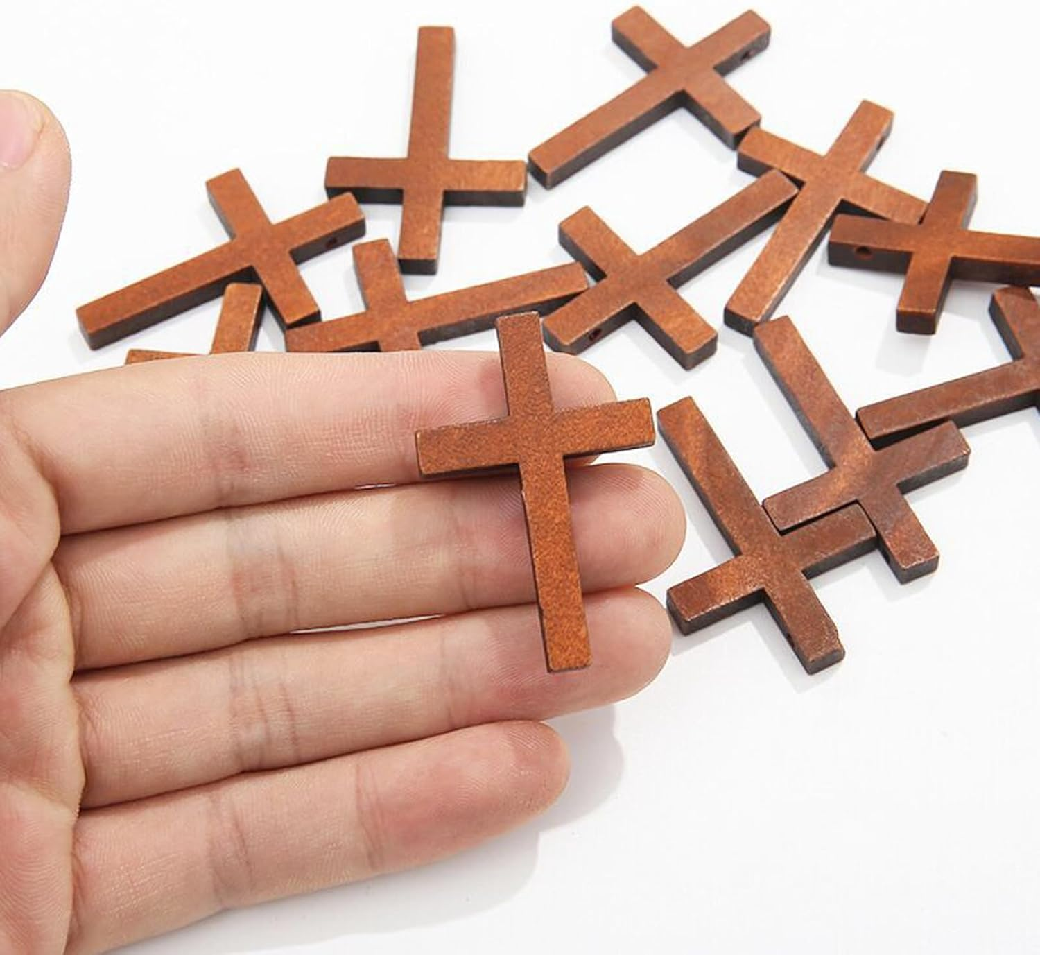 Enkrio 150PCS Mini Wood Cross Charm Small Wooden Crosses Pendants for Crafts Natural Wooden Cross Charms for Jewelry Making Easter Rosary image number 1