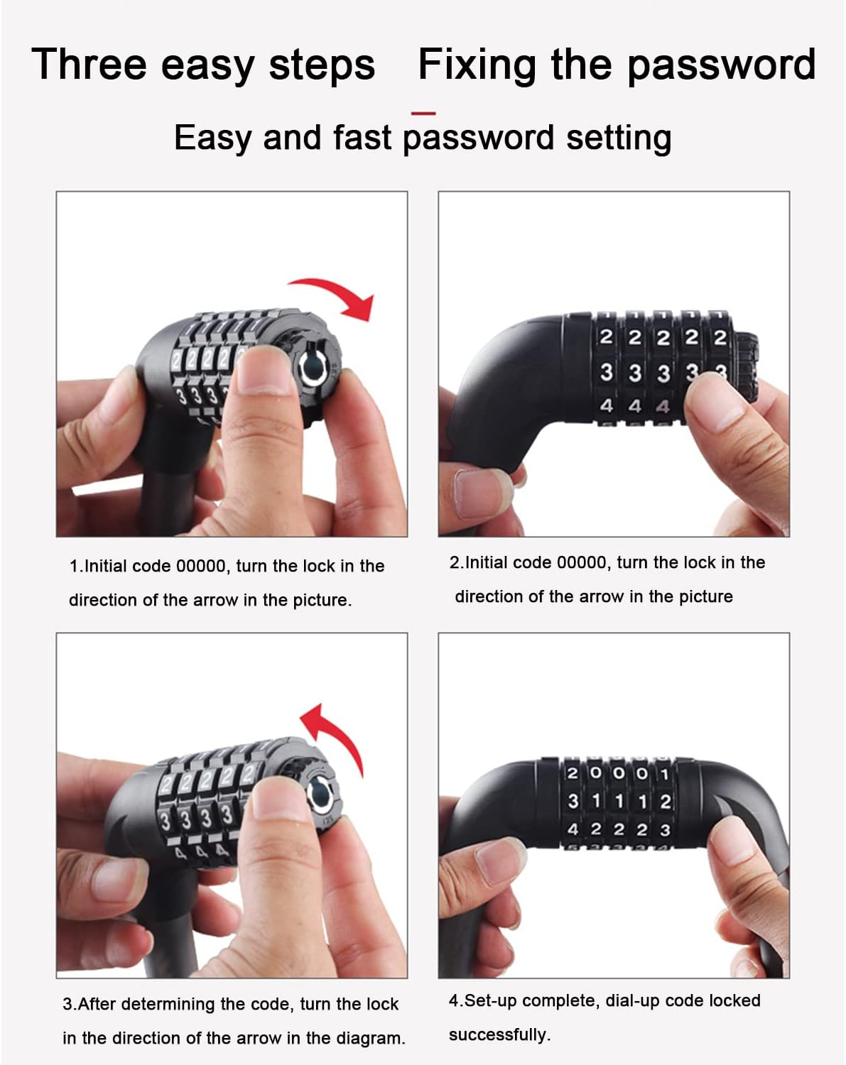 MINGKAI Bicycle Cable Lock, 87CM Alloy Combination Lock, 5-Digit Resetable, Black image number 2