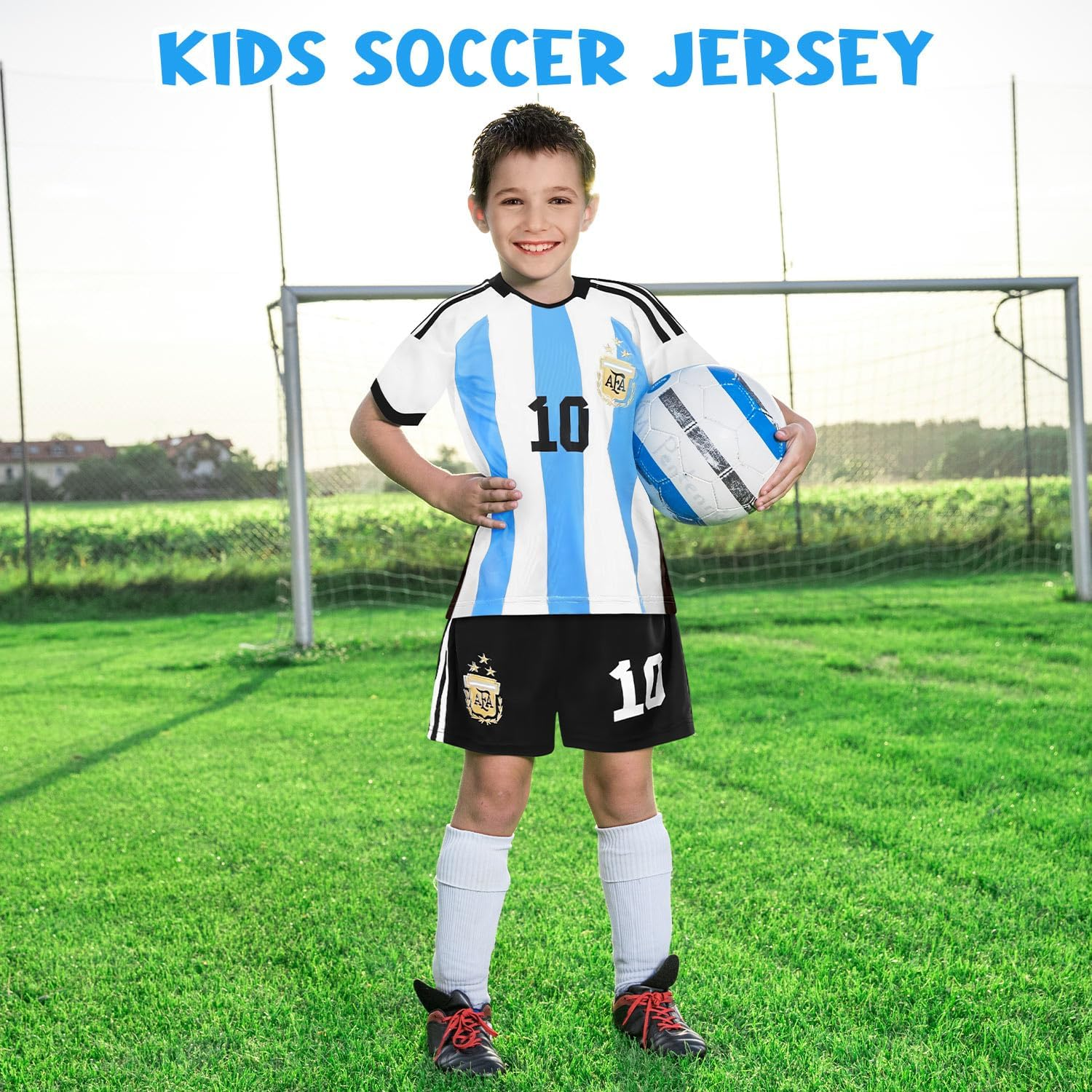 Slowton Youth Soccer Jersey - 2 Piece Kids T-Shirt Shorts Set, #10 Junior Jersey Kids Size, Soccer Tracksuit Uniform Set image number 3