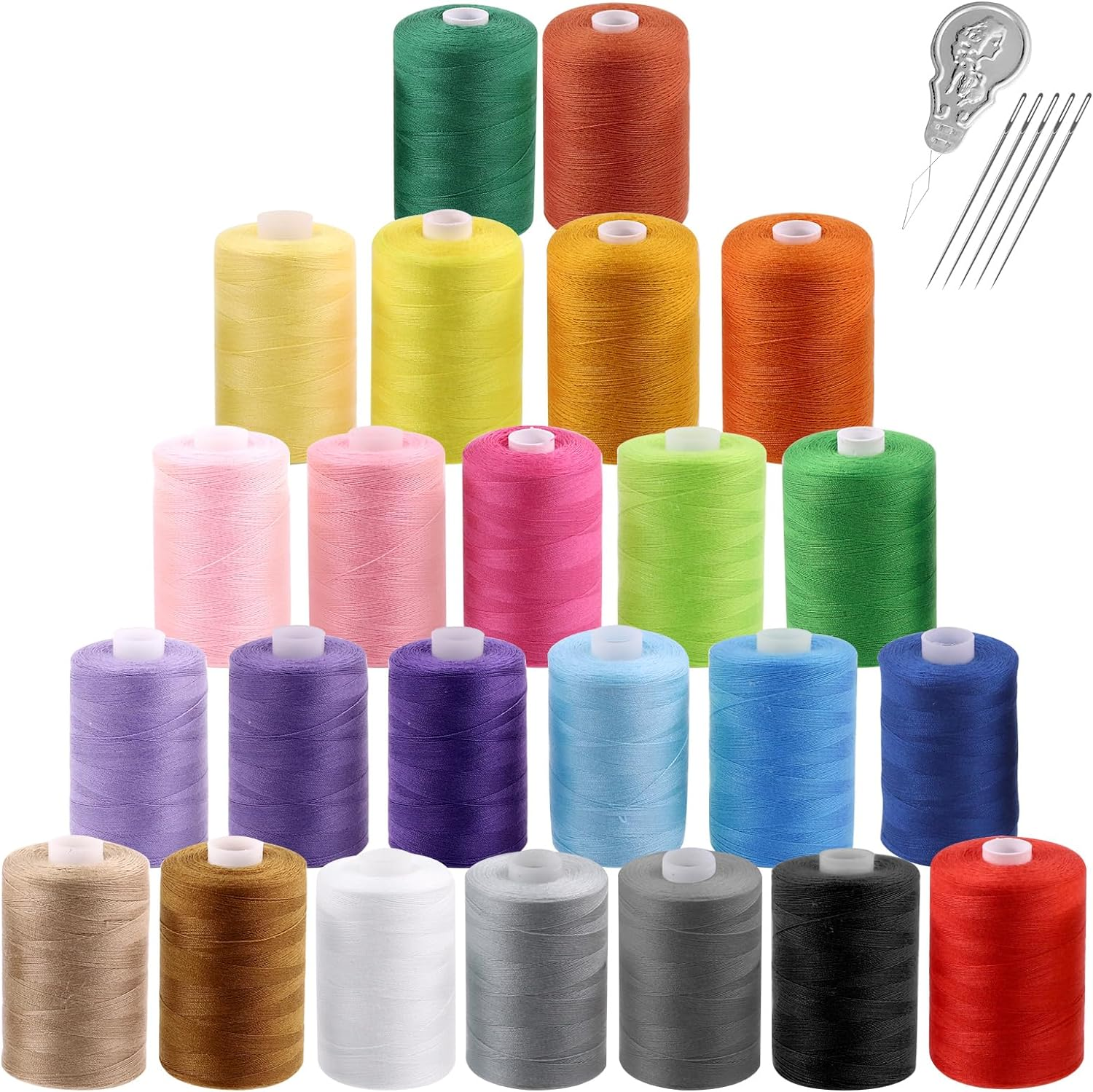 Swpeet 10Pcs 1000 Yards Black White 2 Colors All Purpose Threads with Sewing Needles Kit, Handy Polyester Sewing Threads Embroidery Thread, Hand Sewing Needle Threaders Set for Crafters Lovers