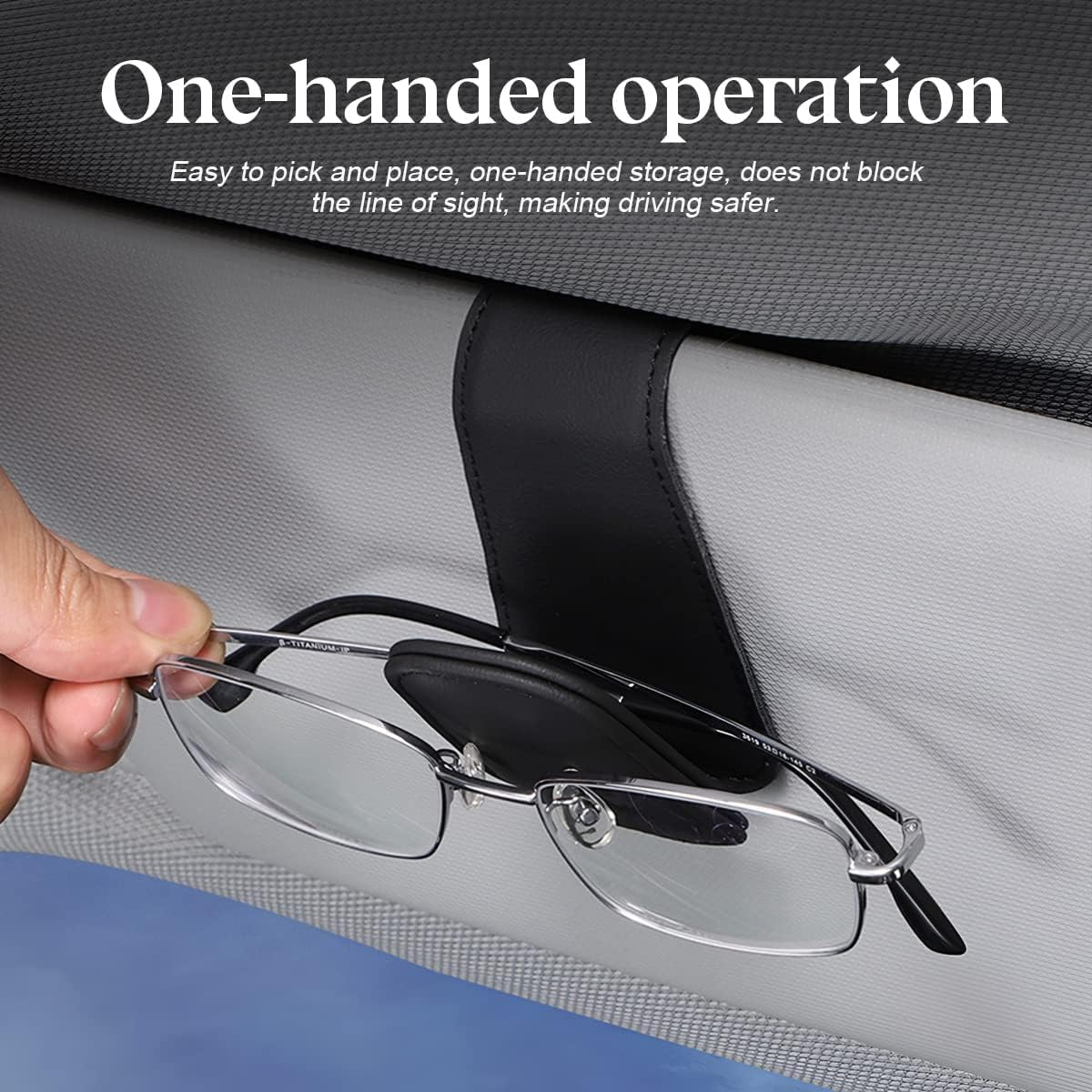 2PCS Sunglasses Holder for Car Visor, Magnetic Leather Sun Glasses Organizer, Ticket Card Cash Organizer, Auto Interior Accessories for Universal Car Sun Visor (Black) image number 2