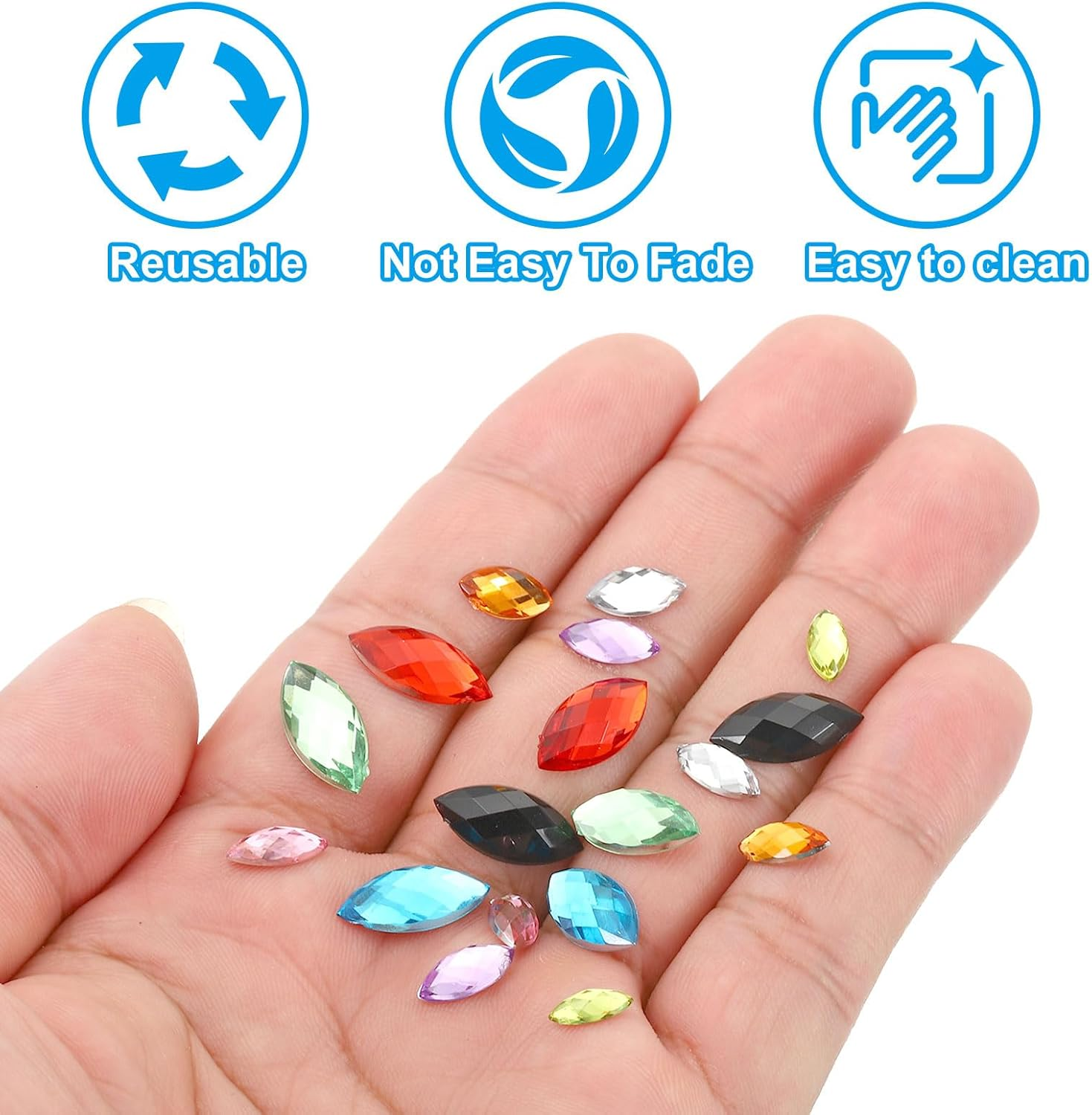 Uxcell Marquise Gems, 300 Pcs 8X4Mm Acrylic Rhinestones Flat Back Navette Horse Eye Crystal Gems for Jewelry Making DIY Craft, White image number 2