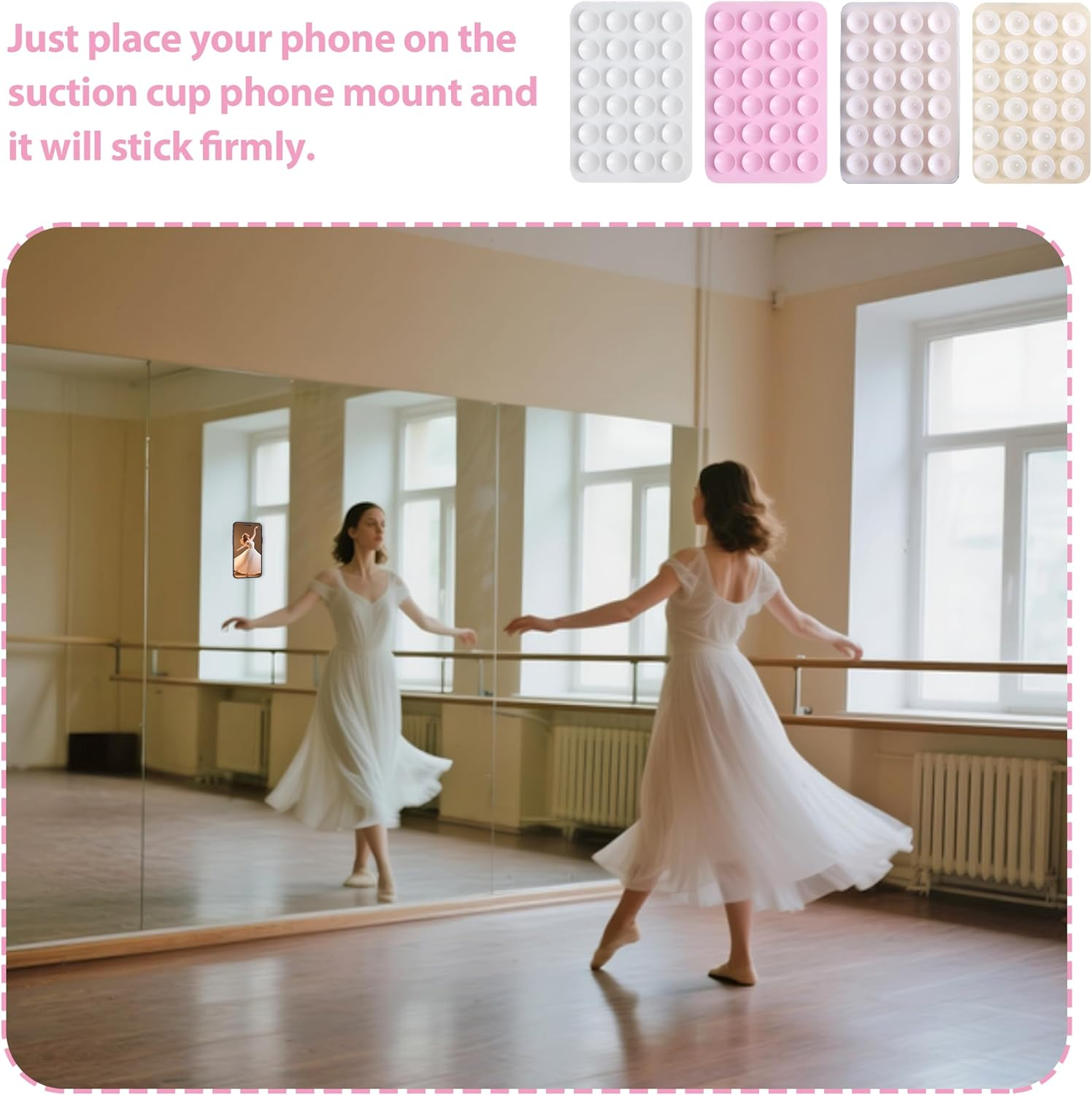 Octobuddy 4 Pack Silicone Suction Phone Case Mount Sticky Phone Grip Suction Holder for Wall Multipurpose Grip Holder for Wall (Transparent White Pink Light Pink) image number 1