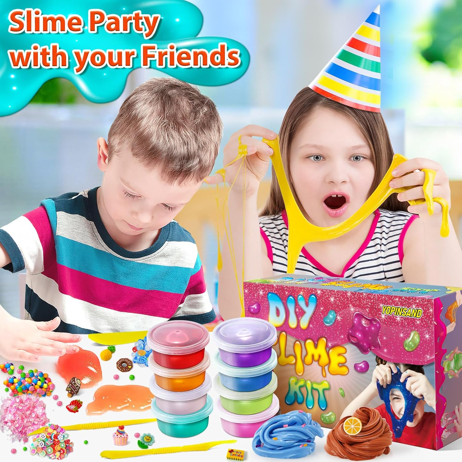 12 Cups DIY Slime Kit Slime Making Kit for Girls 10-12 Crystal Clear Slime Glow in the Dark Slime with Add-Ins Foam Balls Charms Slime Party Favours Gift Toys for Kids image number 5