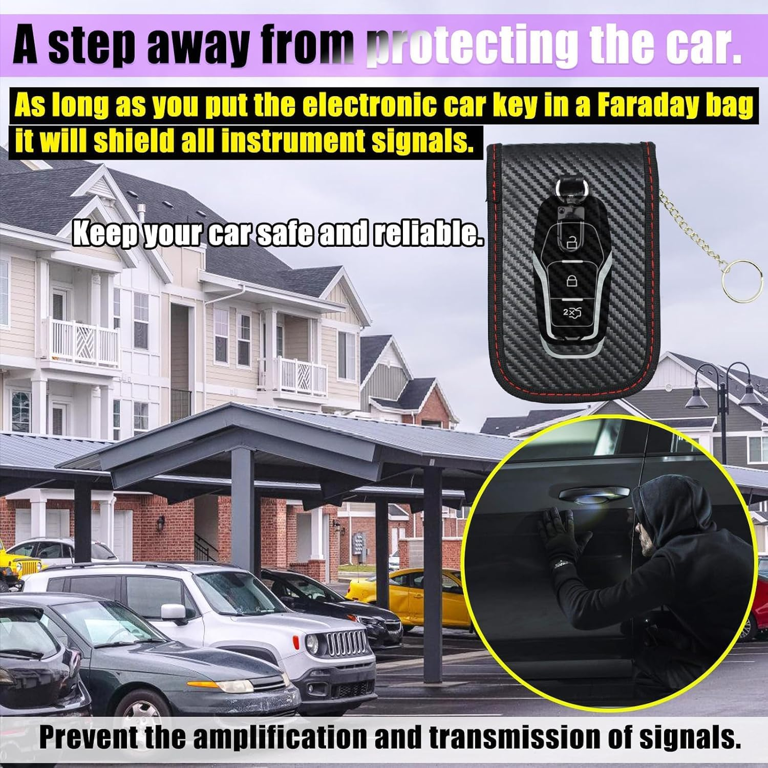 2 Pcs Faraday Case Vertical, Car Key Fob Protector, RFID Vehicle Remote Control anti Theft Hacking Pouch Signal Blocking Cage Bag with Buckle Securing Keyring Hook, Medium image number 3