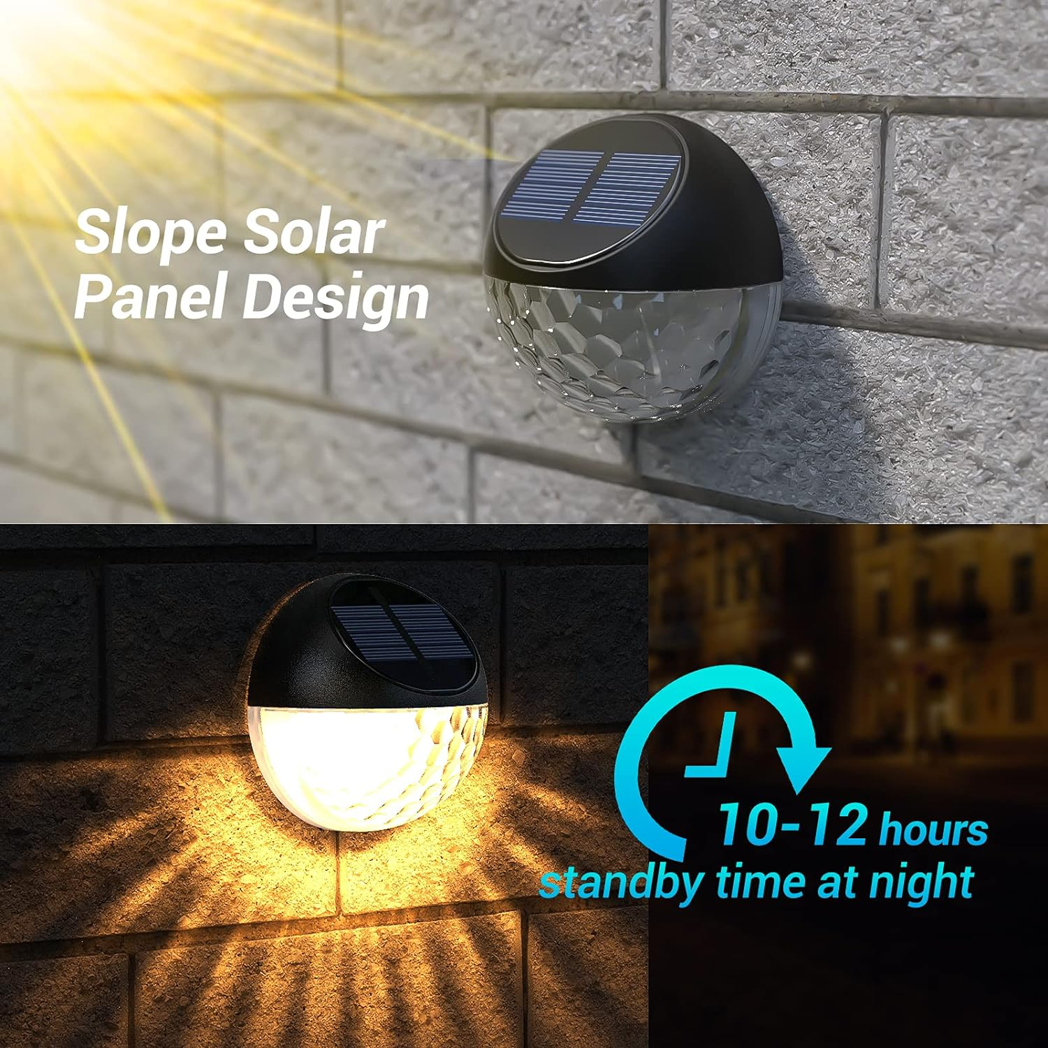 Quntis Solar Light Outdoor 2Pack,Ip65 Waterproof Solar Fence Lights,Auto On/Off LED Solar Lights,Warm White Light Solar Deck Wall Lights for Garden Post Patio Yard Stairway Path Porch image number 4