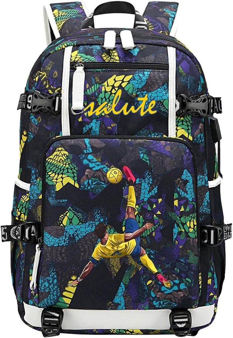 YUNZYUN Soccer Player R-Onaldo Multifunction Backpack Travel Laptop Fans Bag for Men Women, Multicolor image number 4