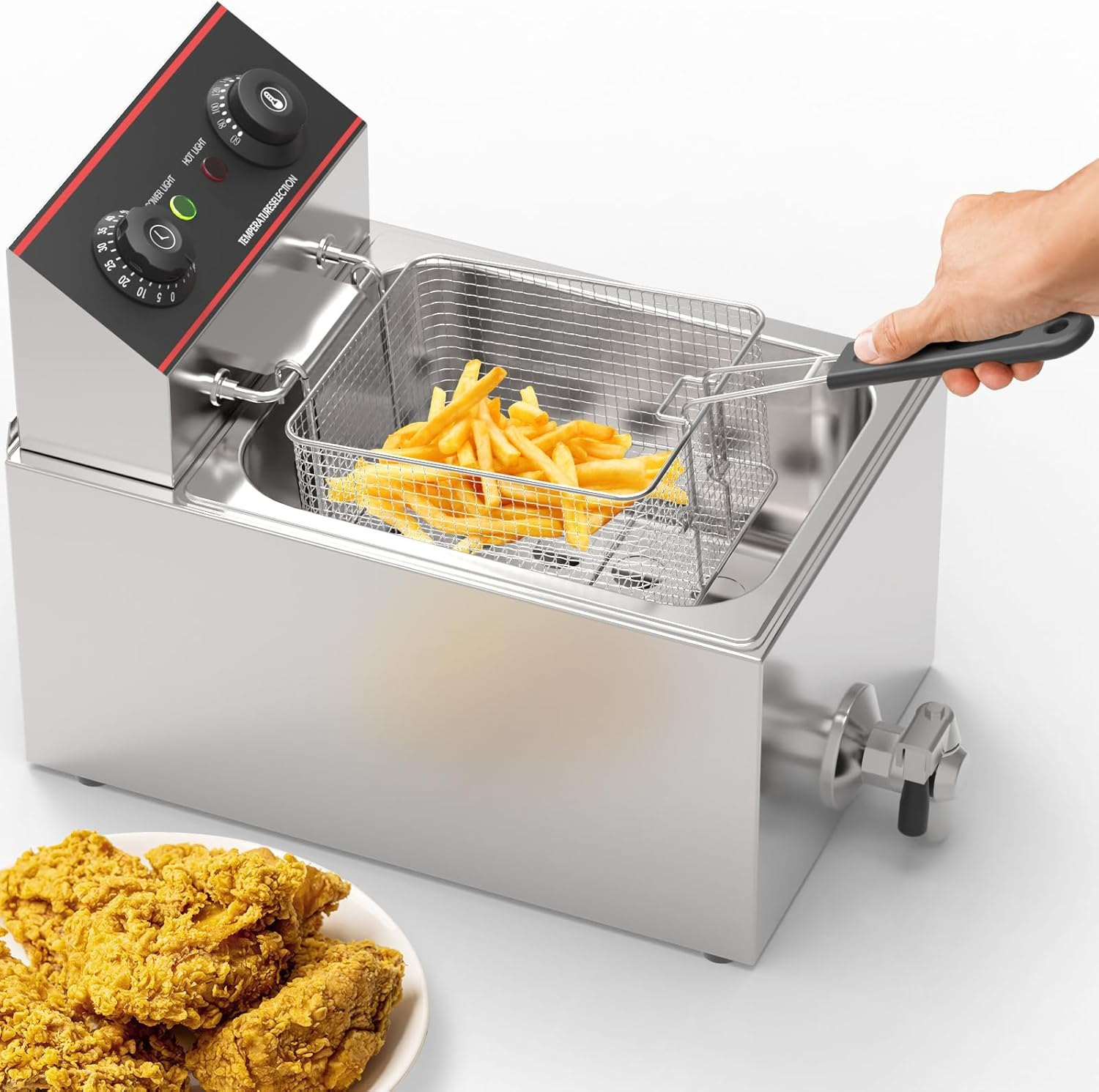 8L Deep Fryer, Electric Immersion Fryer, Countertop Fryers Cooker with Drain Basket Adjustable Temperature & Timer for Home Kitchen Use | 2500W image number 1