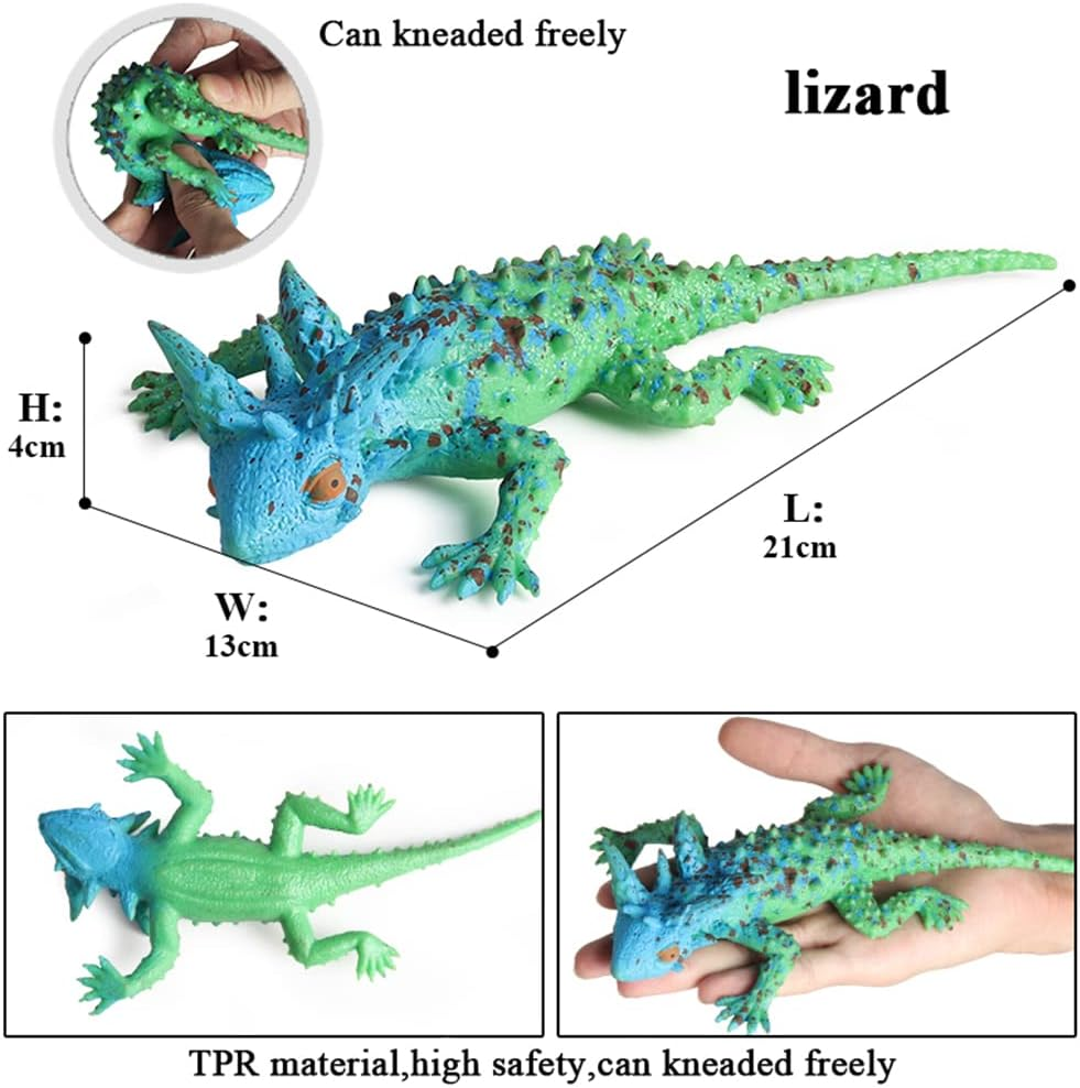 RCOMG 3PCS Realistic Lizard Toys, TPR Smelless Super Stretches, Stress Relief Squishy Rubber Animal Figures for Bath Pool Toy, Party Favor, Cake Topper