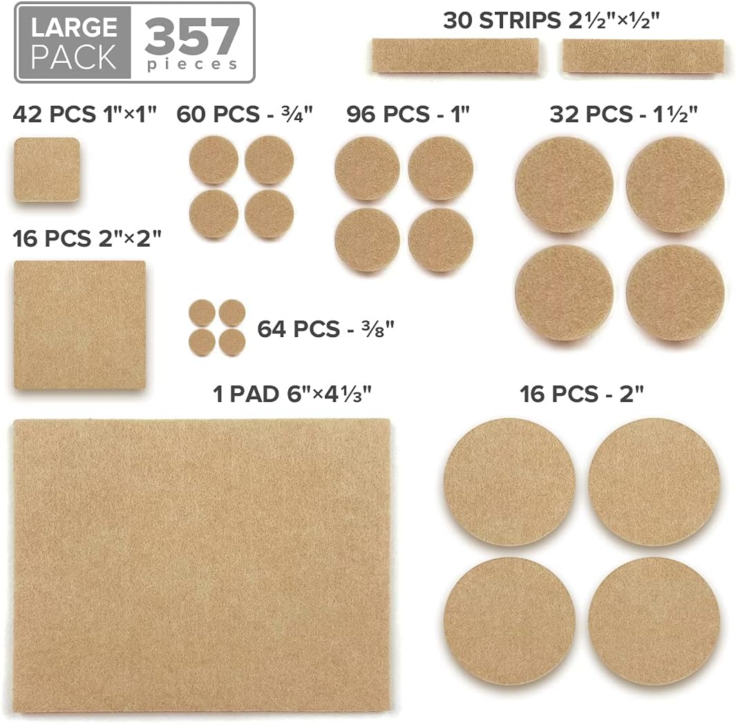 357 Pcs Beige Felt Furniture Pads X-Protector! Huge Quantity of Furniture Pads for Hardwood Floors with Many Big Sizes &ndash; Your Ideal Wood Floor Protectors for Furniture. Protect Any Type of Hard Floor!