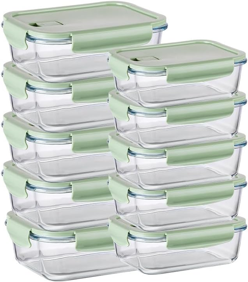 Square Glass Food Storage Containers, 4 Pack 23Oz/0.68L Glass Meal Organizers with Airtight Lids, for Lunch Sandwich Fruit Snack, Dishwasher Microwave Freezer Safe (Green and Pink)