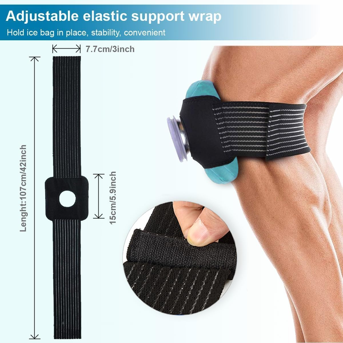 TPU Ice Pack for Injuries Reusable, 3 Sizes (6"/9"/11") with Adjustable Strap, Hot & Cold Therapy Gel Pack for Knee, Shoulder, Wisdom Teeth Pain Relief, No-Leak Design, Turquoise image number 4