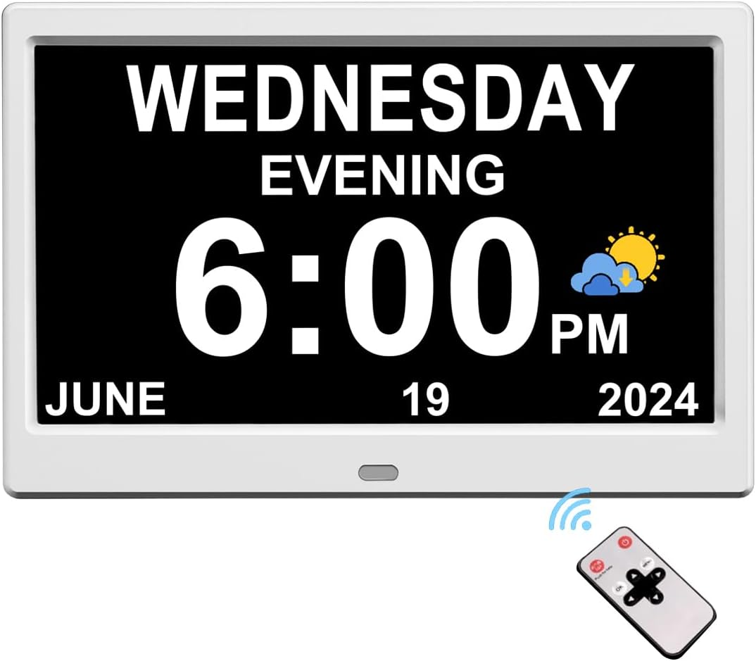 8 Inch Digital Alarm Clock with Date and Time for Elderly Extra Large Impaired Vision Calendar Clock Auto Dimmable Clock (8 Inch/White) image number 6