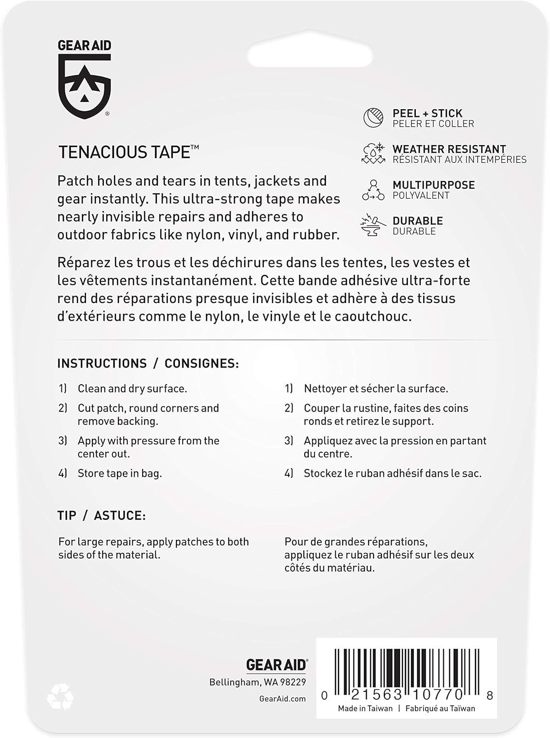 GEAR AID Tenacious Tape Repair and Seam Tape for Tents and Vinyl Clear Roll 1.5"X 60" image number 5