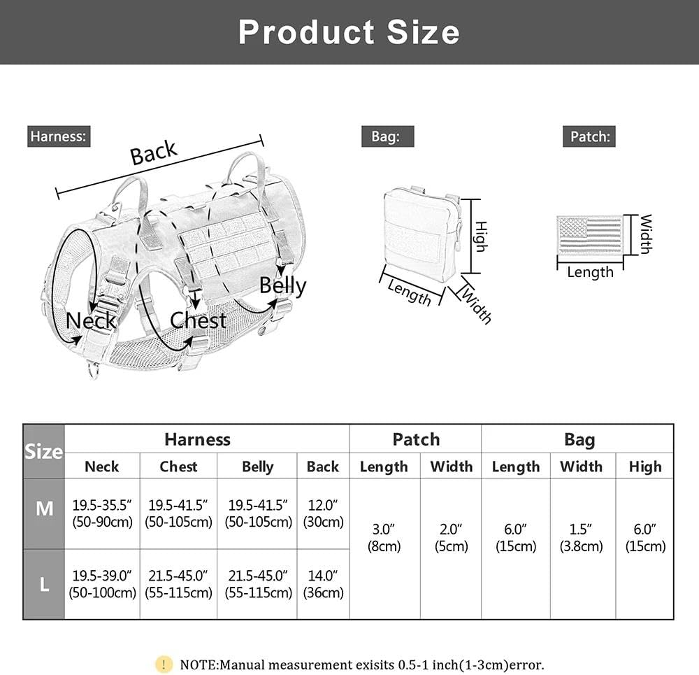 Durable Nylon Dog Harness Military Tactical Dog Harness Pet Training Camping Hunting Harness Vest Medium Large Dog German Shepherd French Bulldog Adjustable Harness,Khaki ,L image number 2