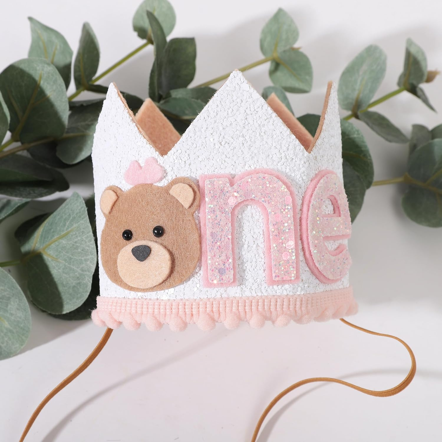 Agkvw 1St Birthday Teddy Bear Crown for Girls - Little Bear Hat, One Happy Camper Decor image number 4