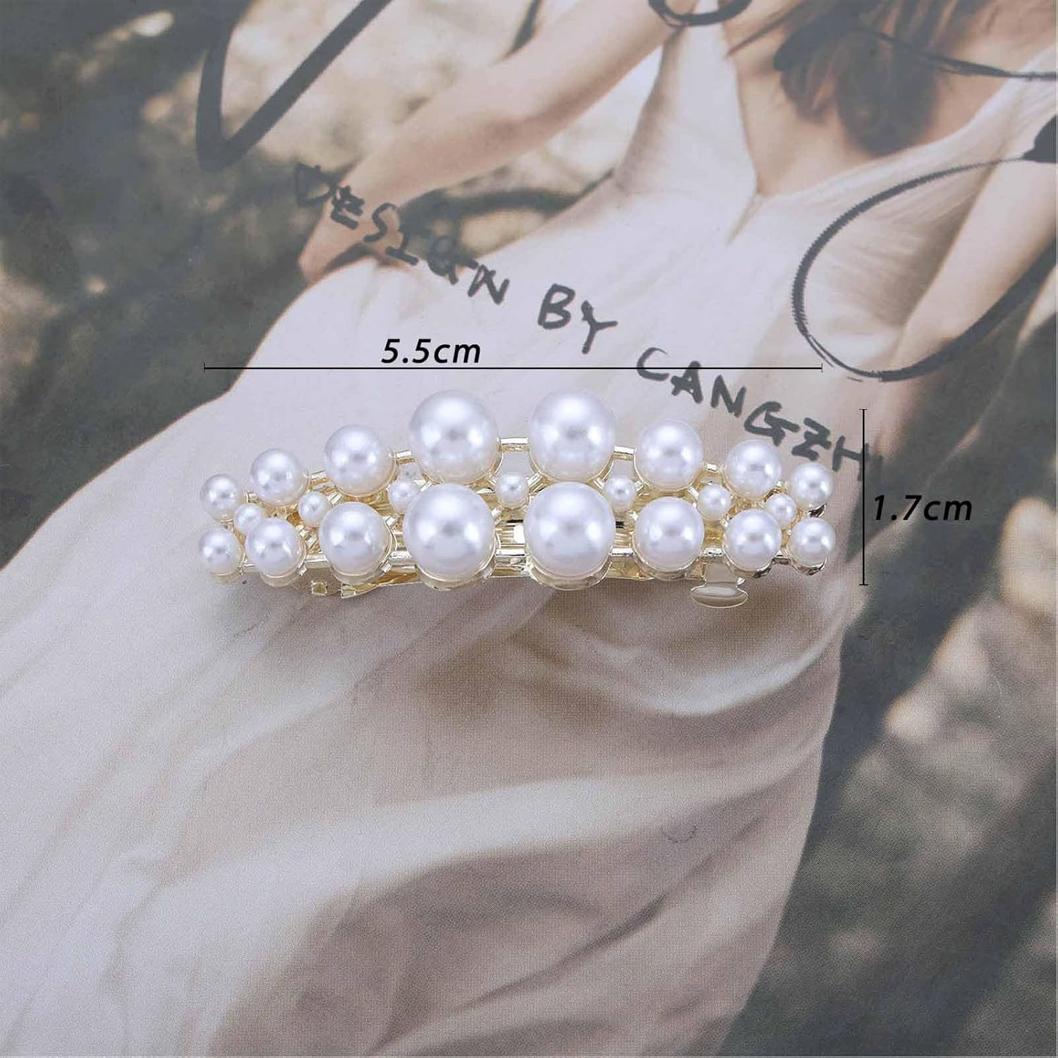 Enautoabs Vintage Pearl Hair Clip Barrette Pearl French Hair Clip Gold Pearl Hair Clip Pearl Wedding Hair Pin Clip Imitation Pearl Ponytail Clip Decorative Hair Accessories image number 3