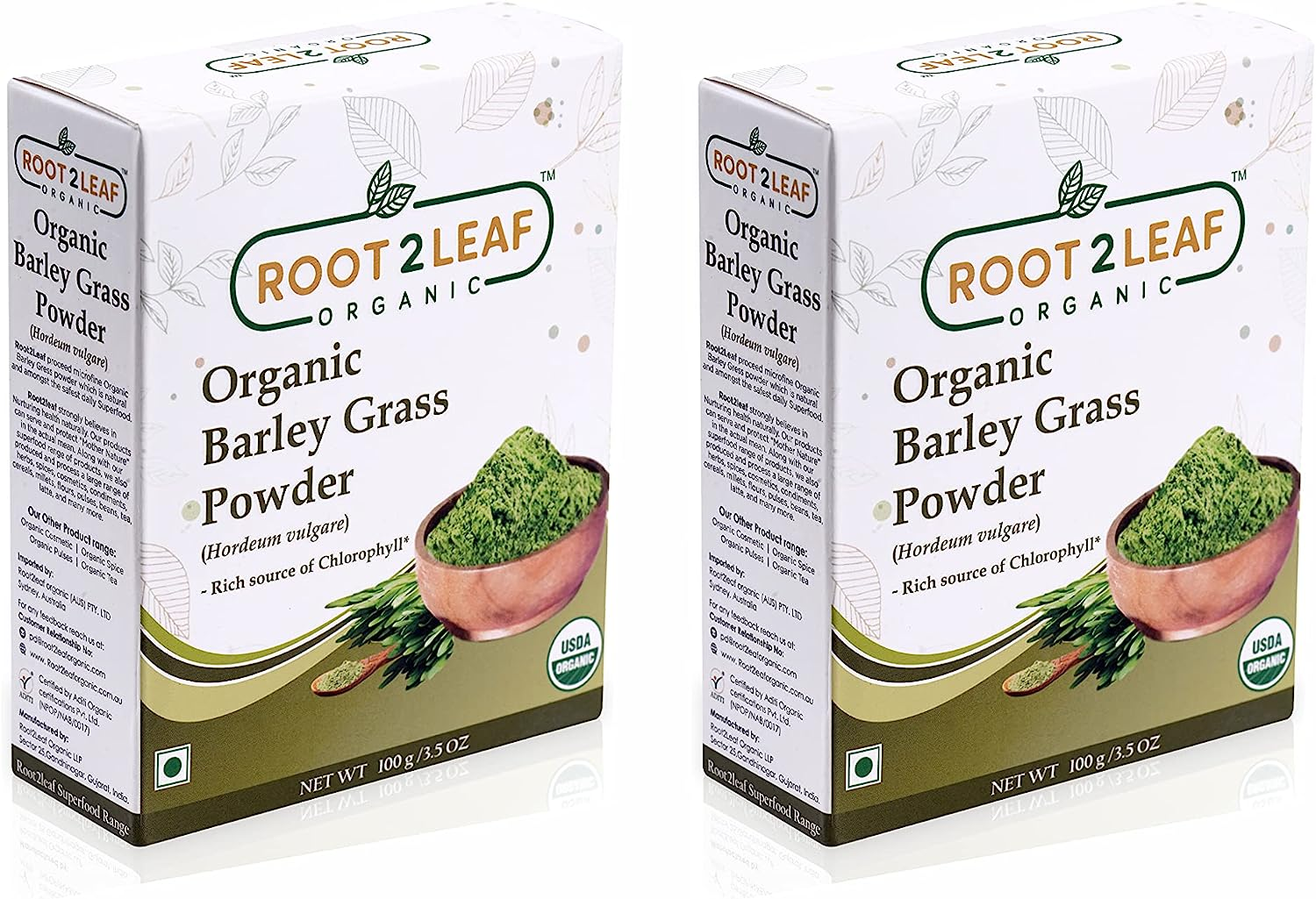 Rootleaf Organic Barley Grass Powder Rich in Vitamins - Pack of 2 (100 Gms)