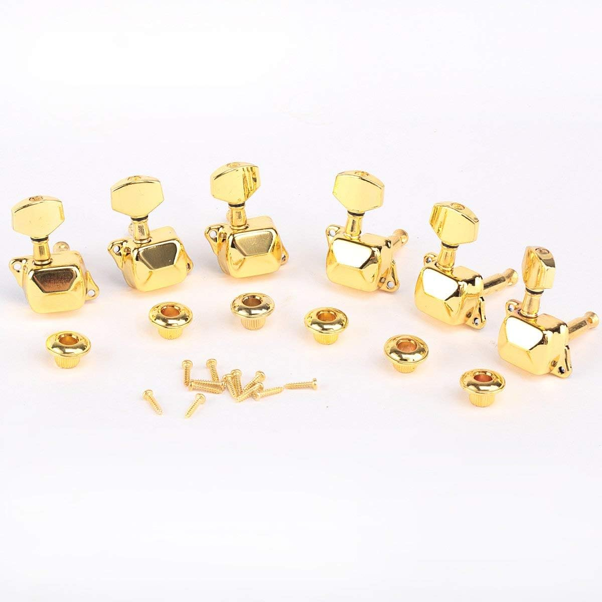 Musiclily 6 in Line Semi-Sealed Guitar Tuners Tuning Pegs Keys Machine Heads Set for Strat Squier Style Electric Guitar, Gold