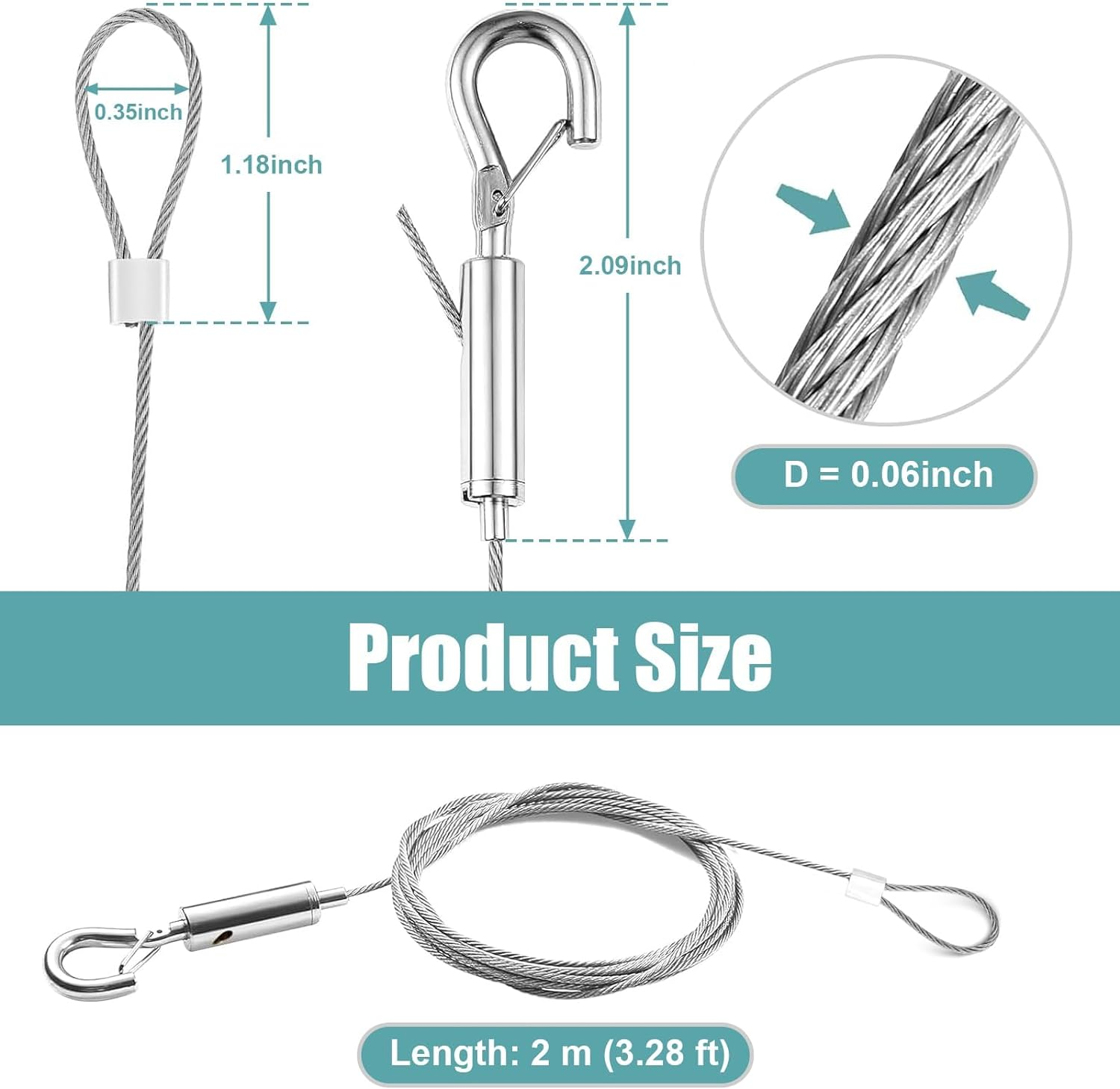 Adjustable Picture Hanging Wire, 2 Pcs Stainless Steel Picture Hanging Wire, Stainless Steel Heavy Duty Hanging Rope for Picture, Mirror Hanging Hardware, Light Lamp, Billboards, Basket image number 1