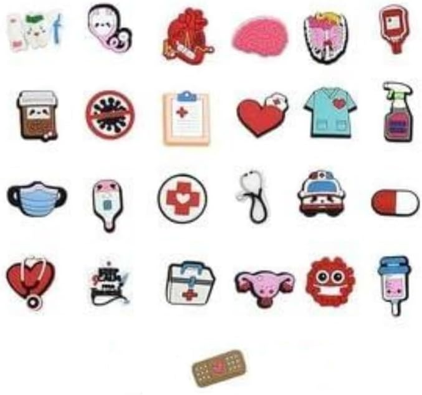 25Pcs Shoe Badges, Cartoon Doctor Nurse Decorations for Clogs, Medical Charm for Children Slippers, Nurse Medicine Shoe Pendant for Teens Women Men, Polyvinyl Chloride image number 3