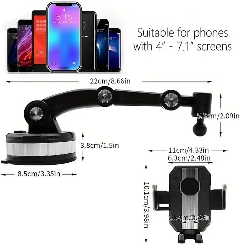 Car Phone Holder Mount [Strong Reinforced Mechanical Arm] Cell Phone Car Mount for Dashboard Windshield, Hand Free Universal Phone Holder for Iphone Samsung All Cell Phones (Suction Cup Type) image number 3