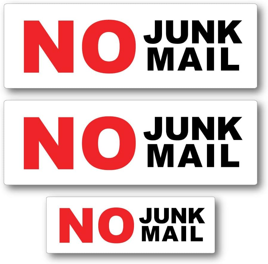 No Junk Mail Sticker Pack of 3 for Mailbox Postbox Doors image number 1