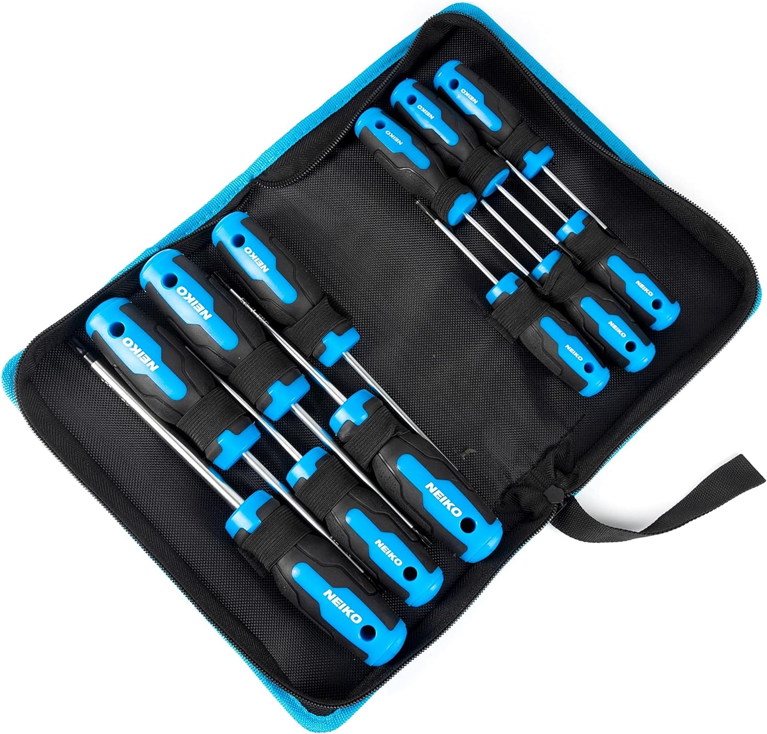 NEIKO 01377A Magnetic Torx Screwdriver Set | 12 Piece | T5 &ndash; T40 | 6 Point Star Head Driver | Heat Treated Chrome Vanadium Steel | Non Slip Cushioned Handle Grip | Magnet Bit Tip | Carrying Pouch image number 1