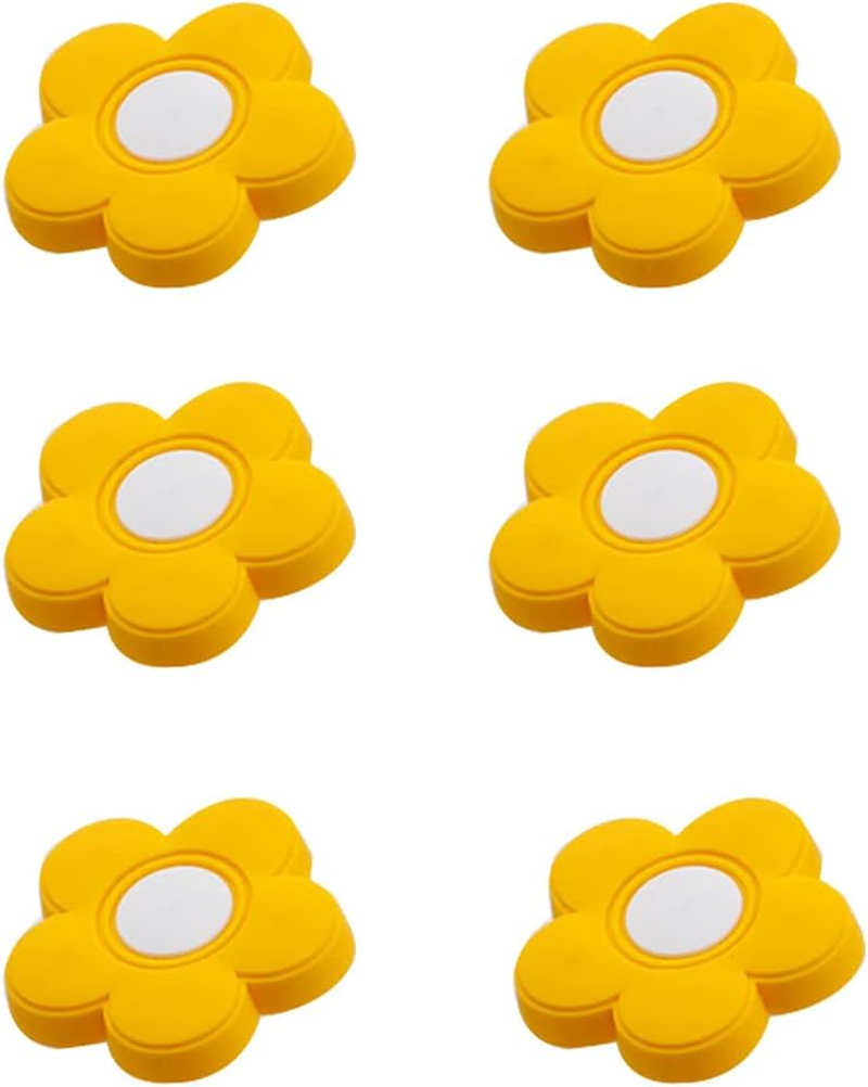 Skyscraper Cartoon Shape Soft Rubber Knobs for Kids Girls Boys Cabinet Handle Pulls Drawer Knobs for Kids Room Cabinets Closets Toy Organizer Box Bookcase 6Pcs/Set (Flower, Yellow) image number 5