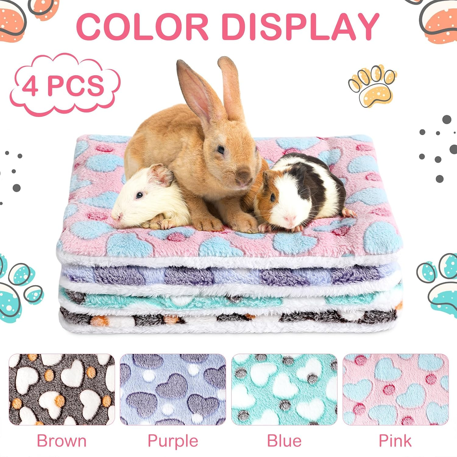 Haull 4 Pcs Waterproof Guinea Pig Bedding Guinea Pig Bed Plush Cage Liners Soft Rabbit Dog Cat Mat Reversible Cozy Winter Animal Pee Pad Hamster Bunny Mat Accessory(Heart,13 X 10 Inch) image number 6